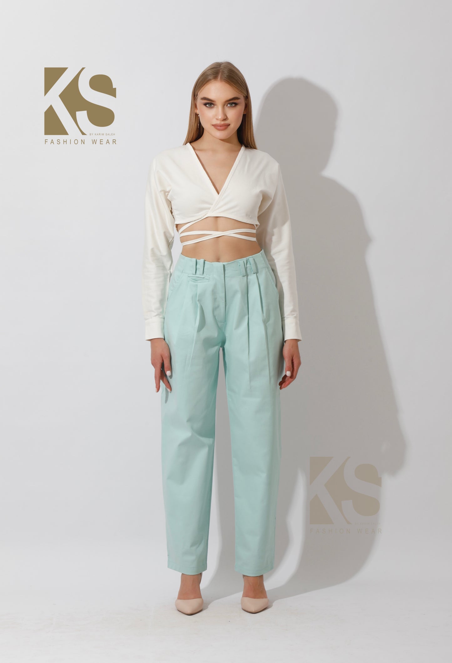 High Rise Paper-Bag Pants - Mint