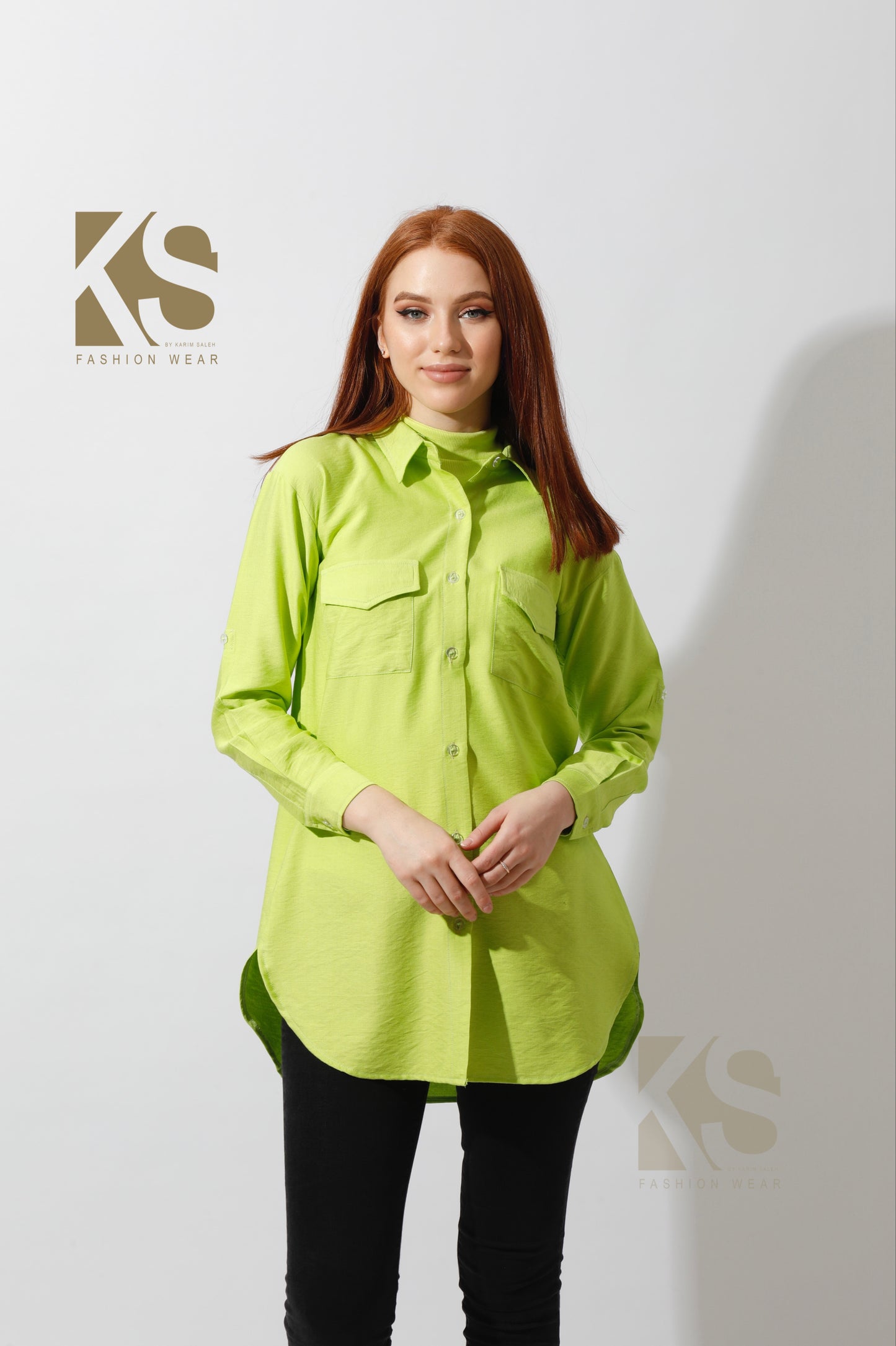 Shirt with Two Pockets - Lime Green