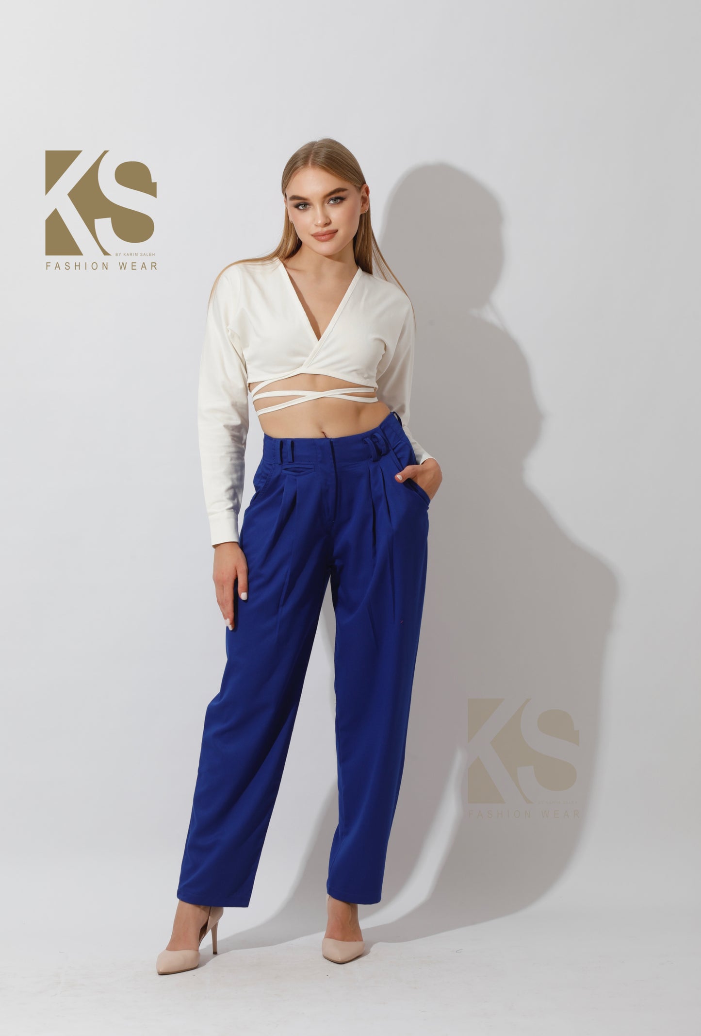High Rise Paper-Bag Pants - Electric Blue