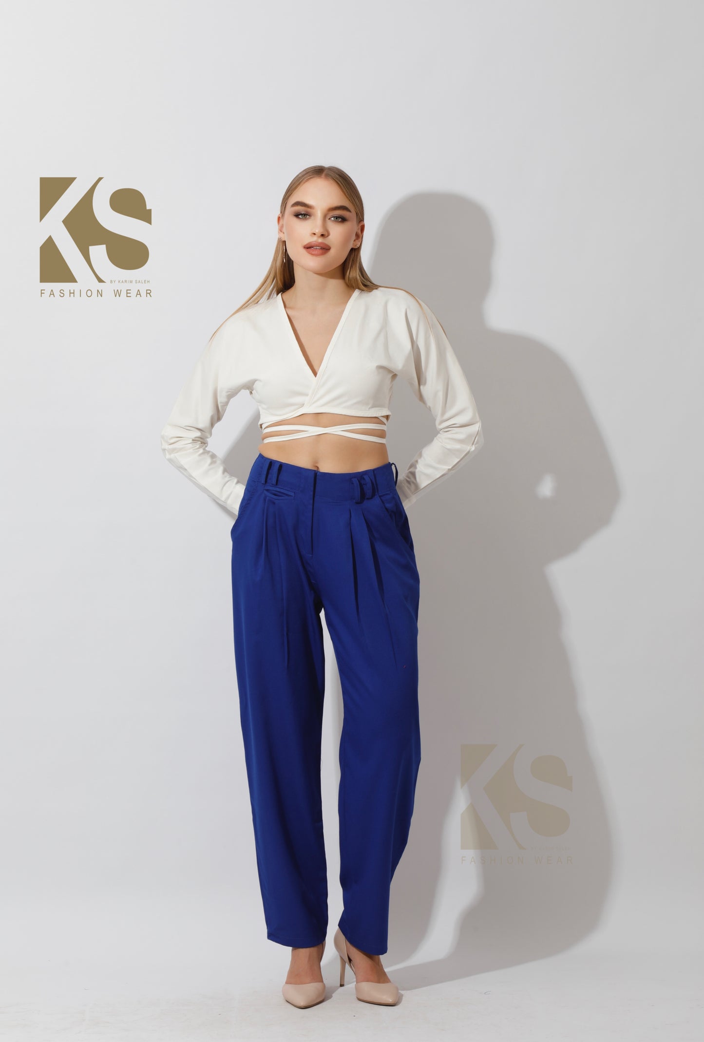 High Rise Paper-Bag Pants - Electric Blue