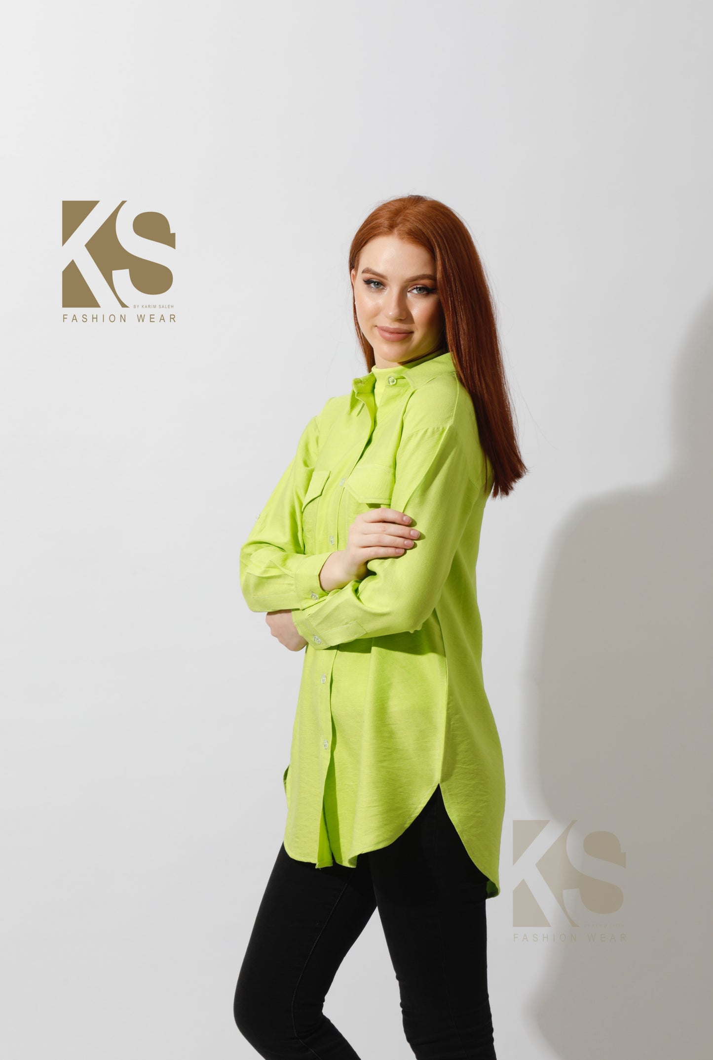 Shirt with Two Pockets - Lime Green