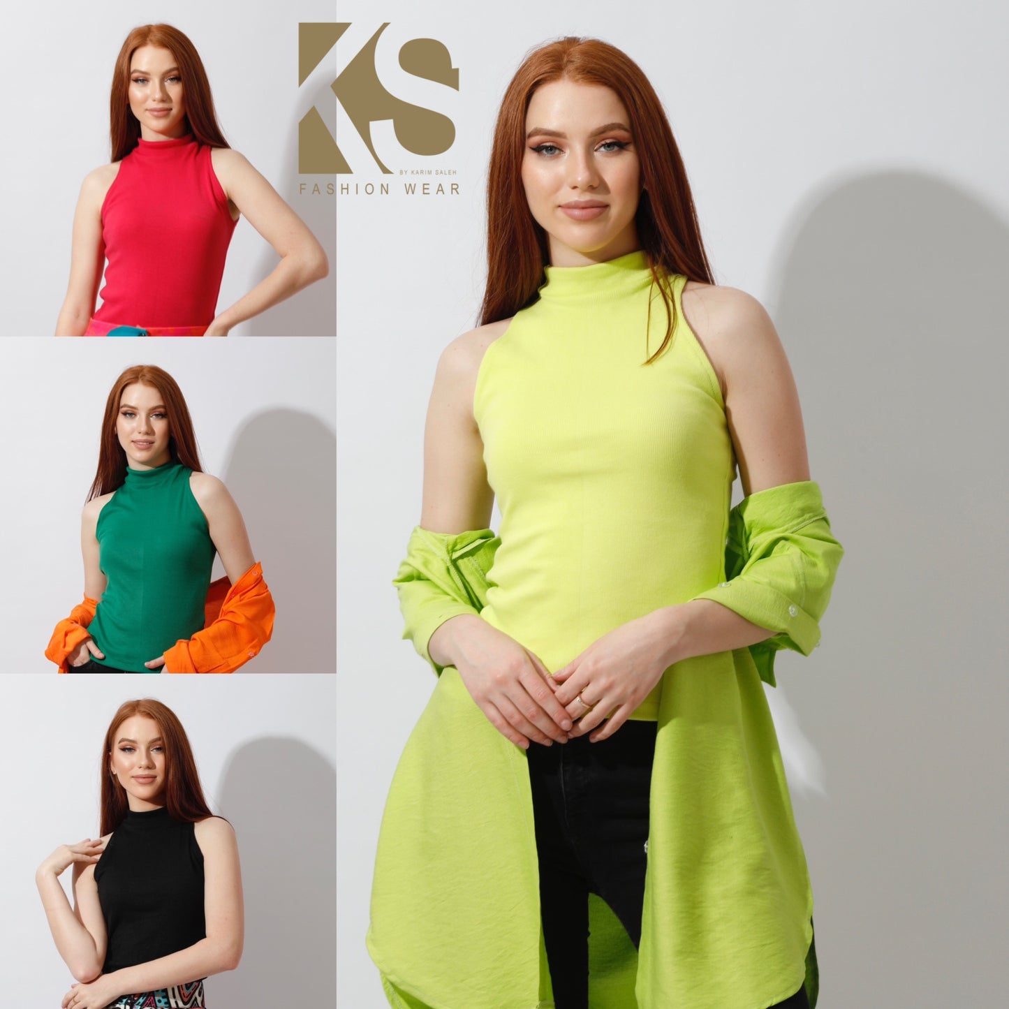 Slinky Half Neck Top - Lime Green