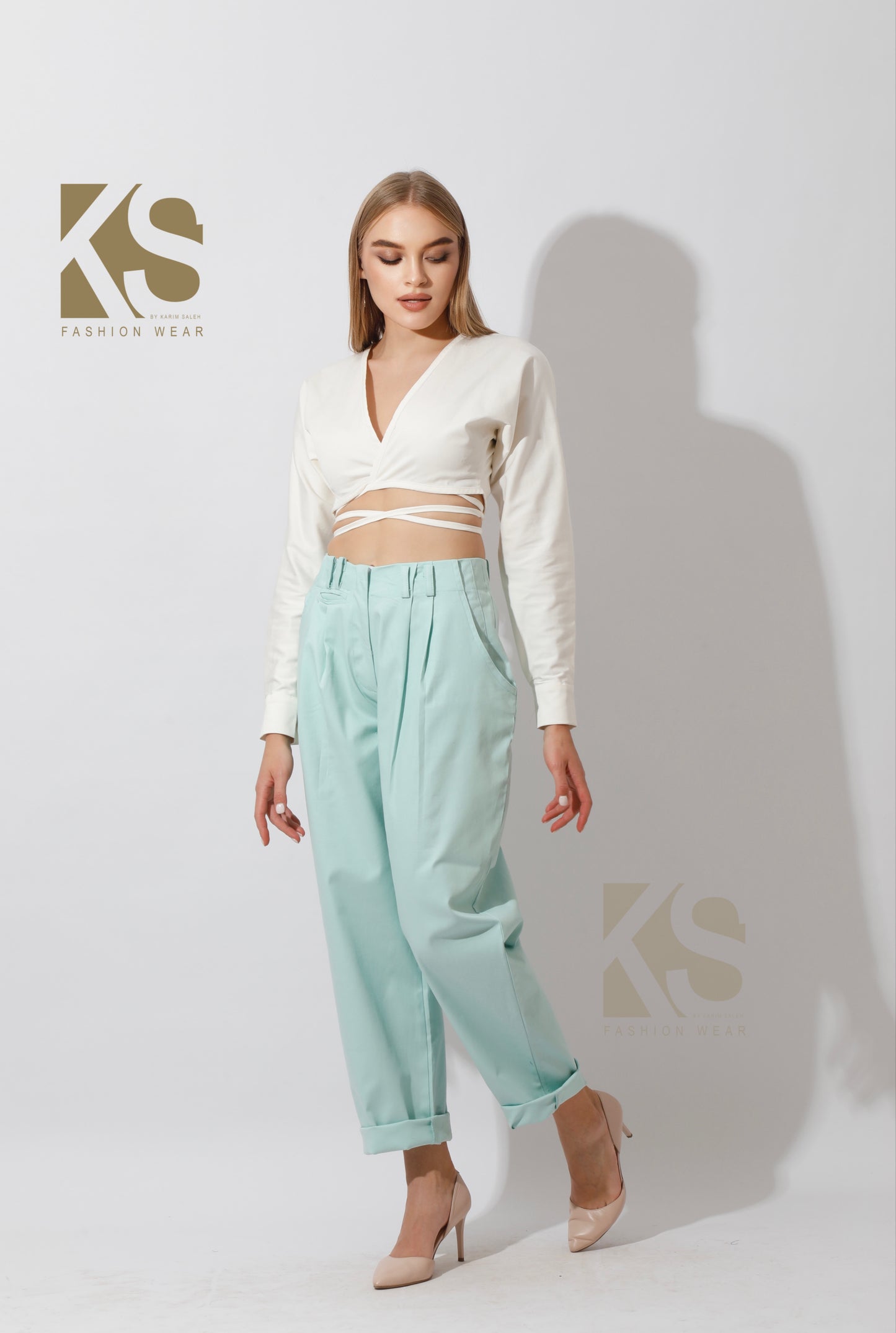 High Rise Paper-Bag Pants - Mint