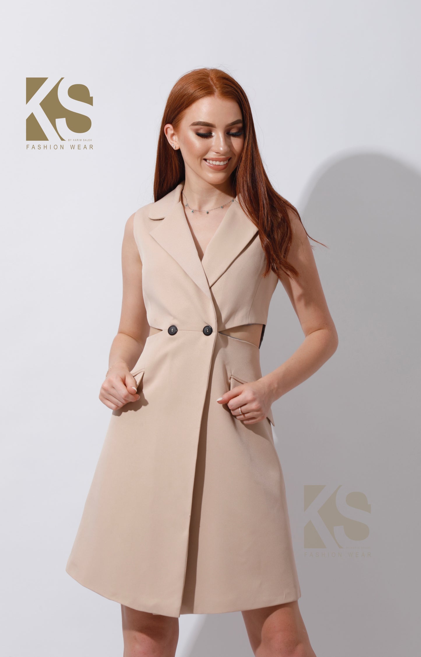 Double Breasted Dress Blazer - Beige