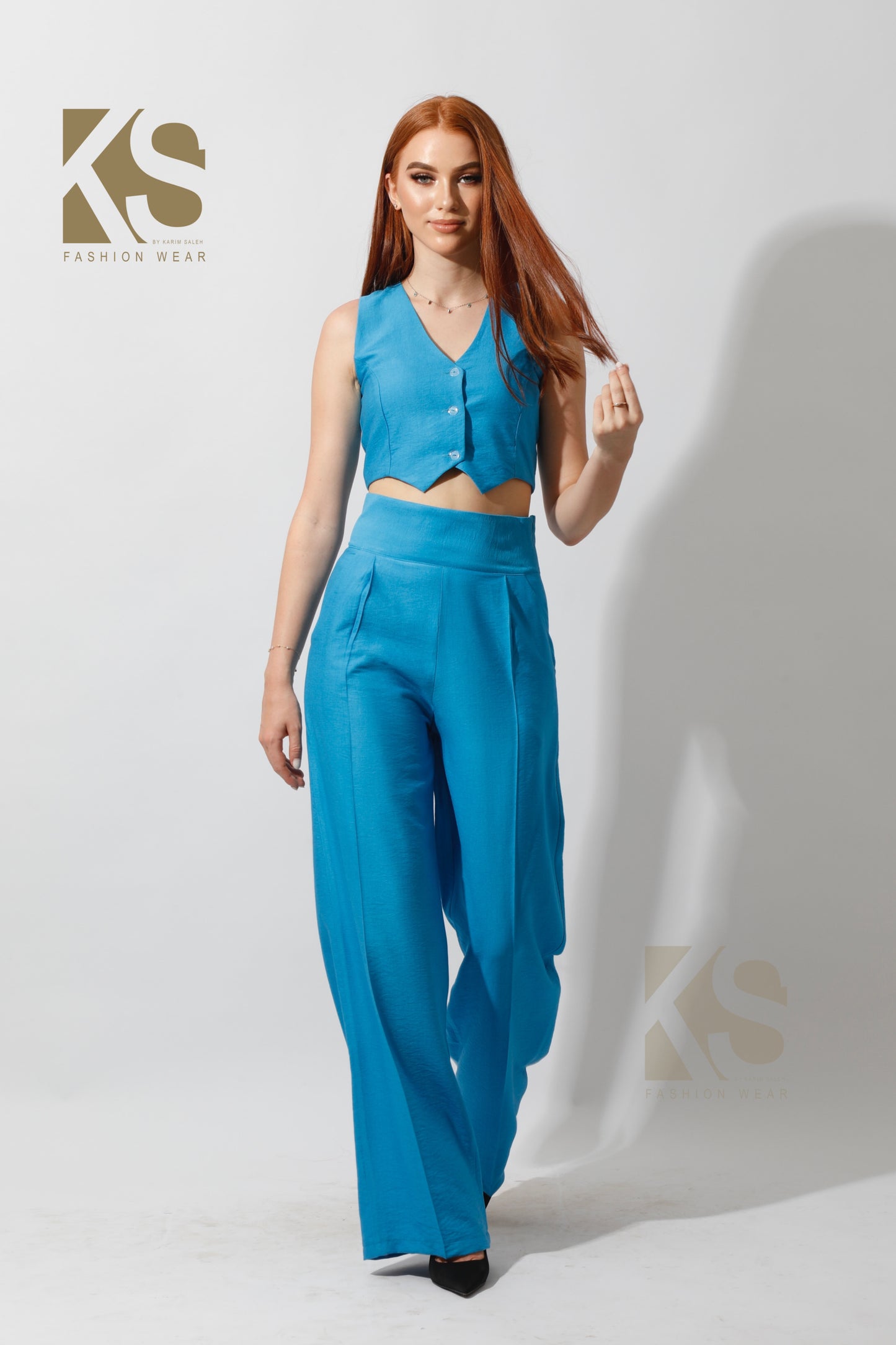 Co-Ord Vest Set - Aqua Blue
