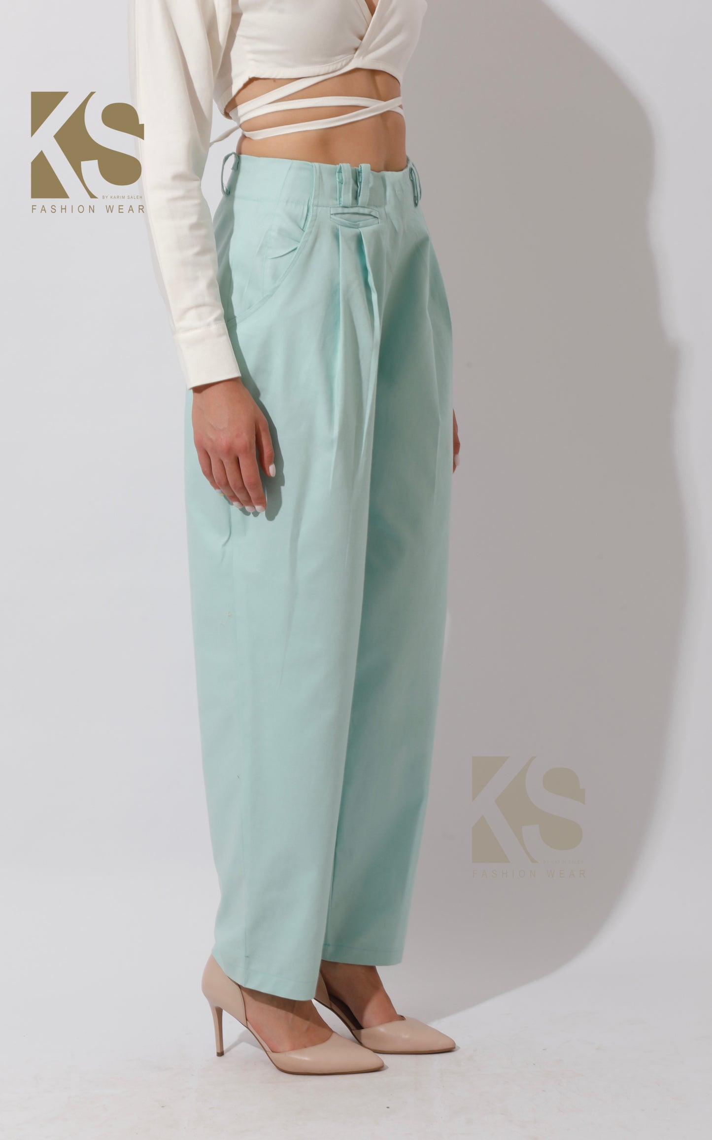 High Rise Paper-Bag Pants - Mint
