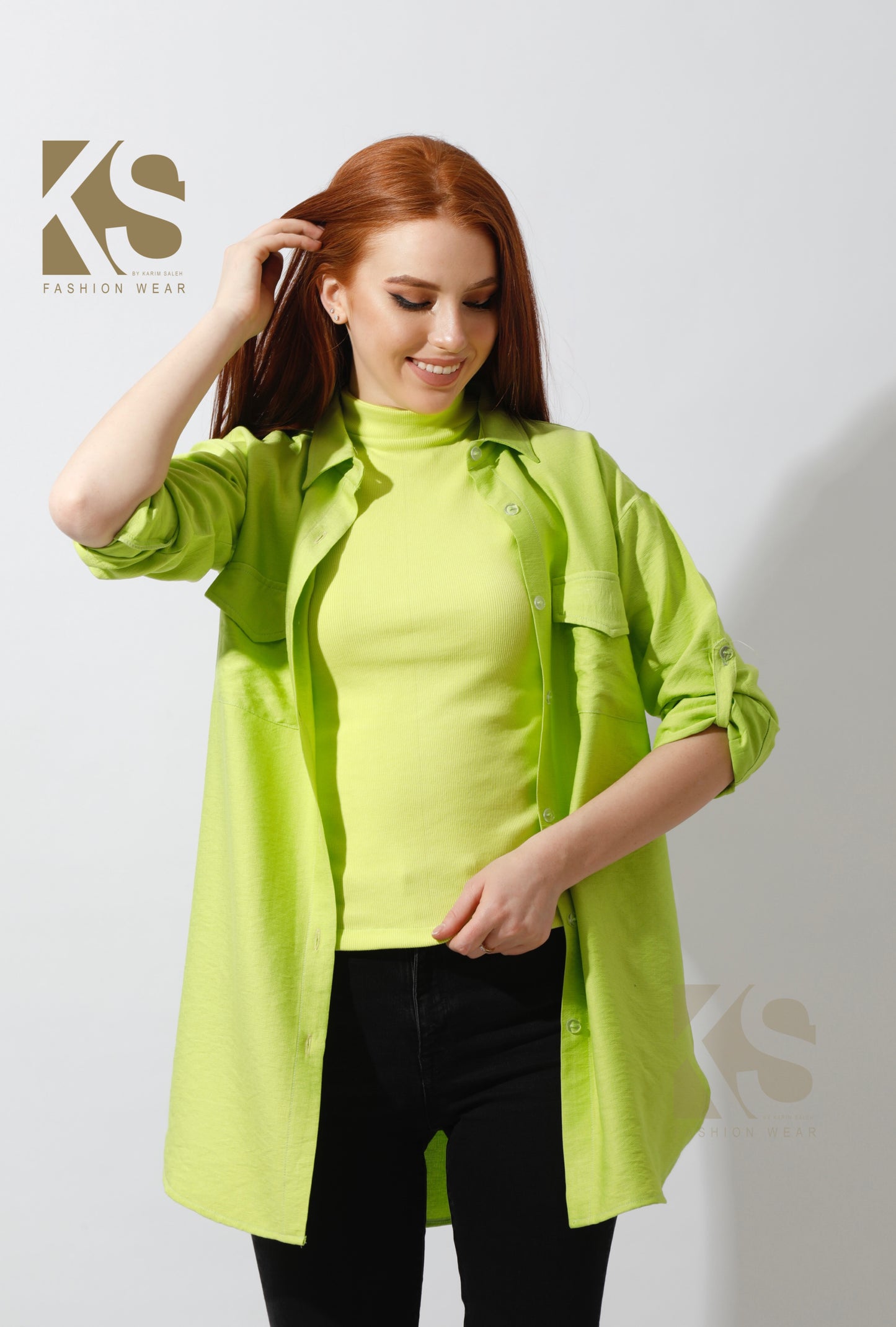 Shirt with Two Pockets - Lime Green