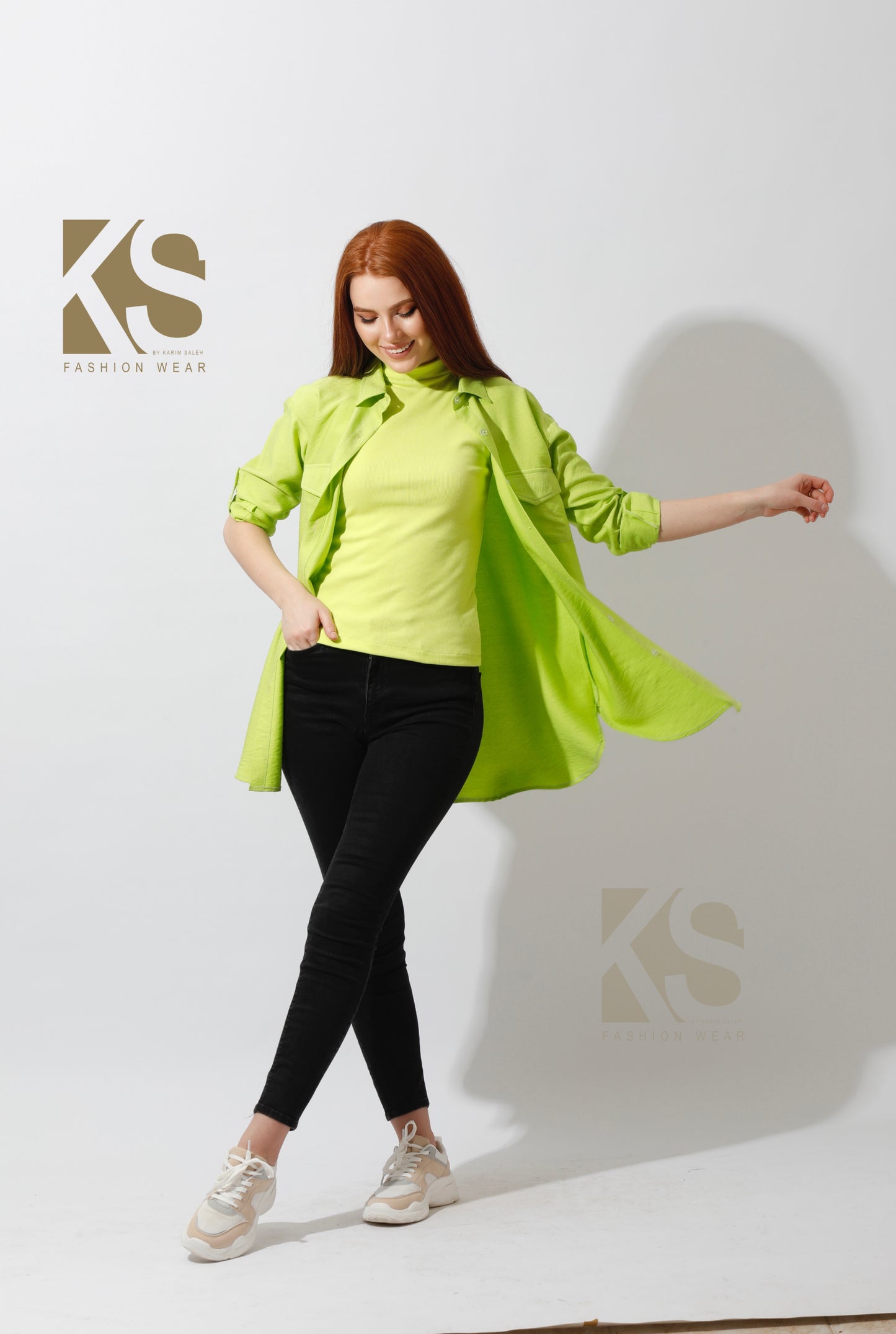 Shirt with Two Pockets - Lime Green