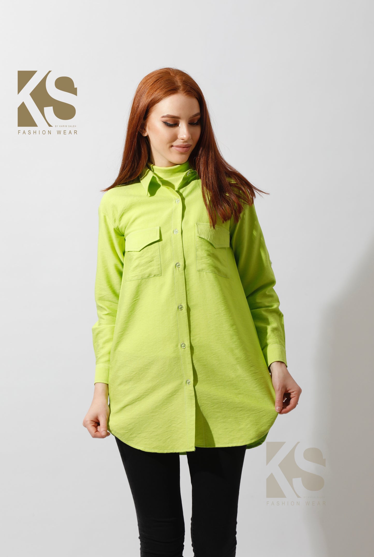 Shirt with Two Pockets - Lime Green
