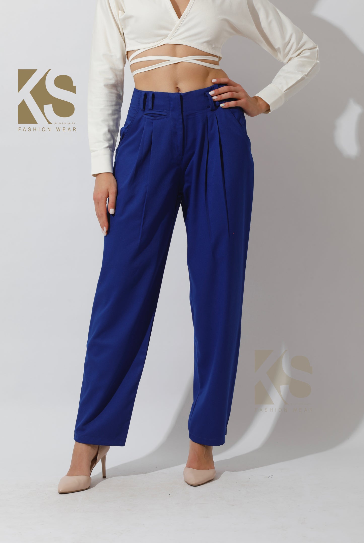 High Rise Paper-Bag Pants - Electric Blue