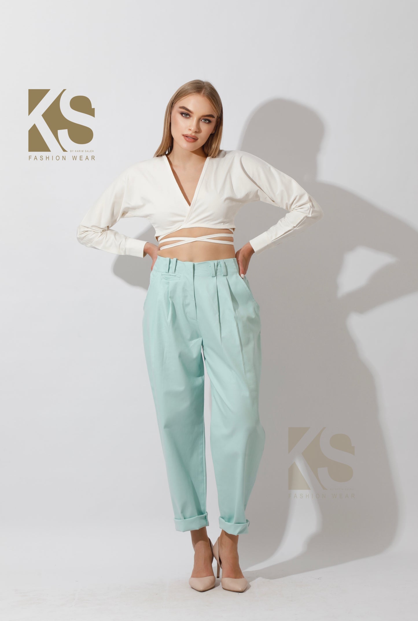 High Rise Paper-Bag Pants - Mint