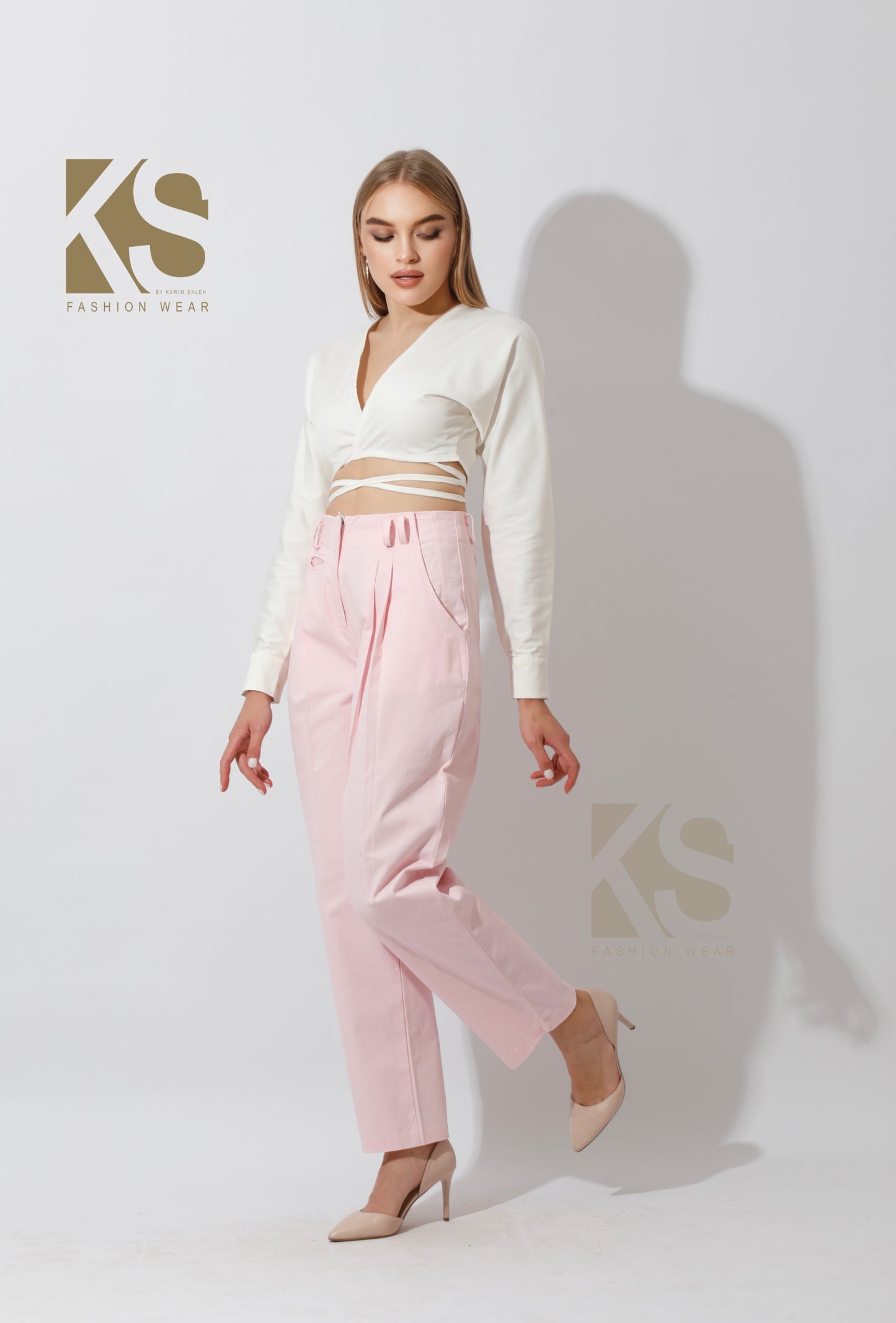 High Rise Paper-Bag Pants - Pink