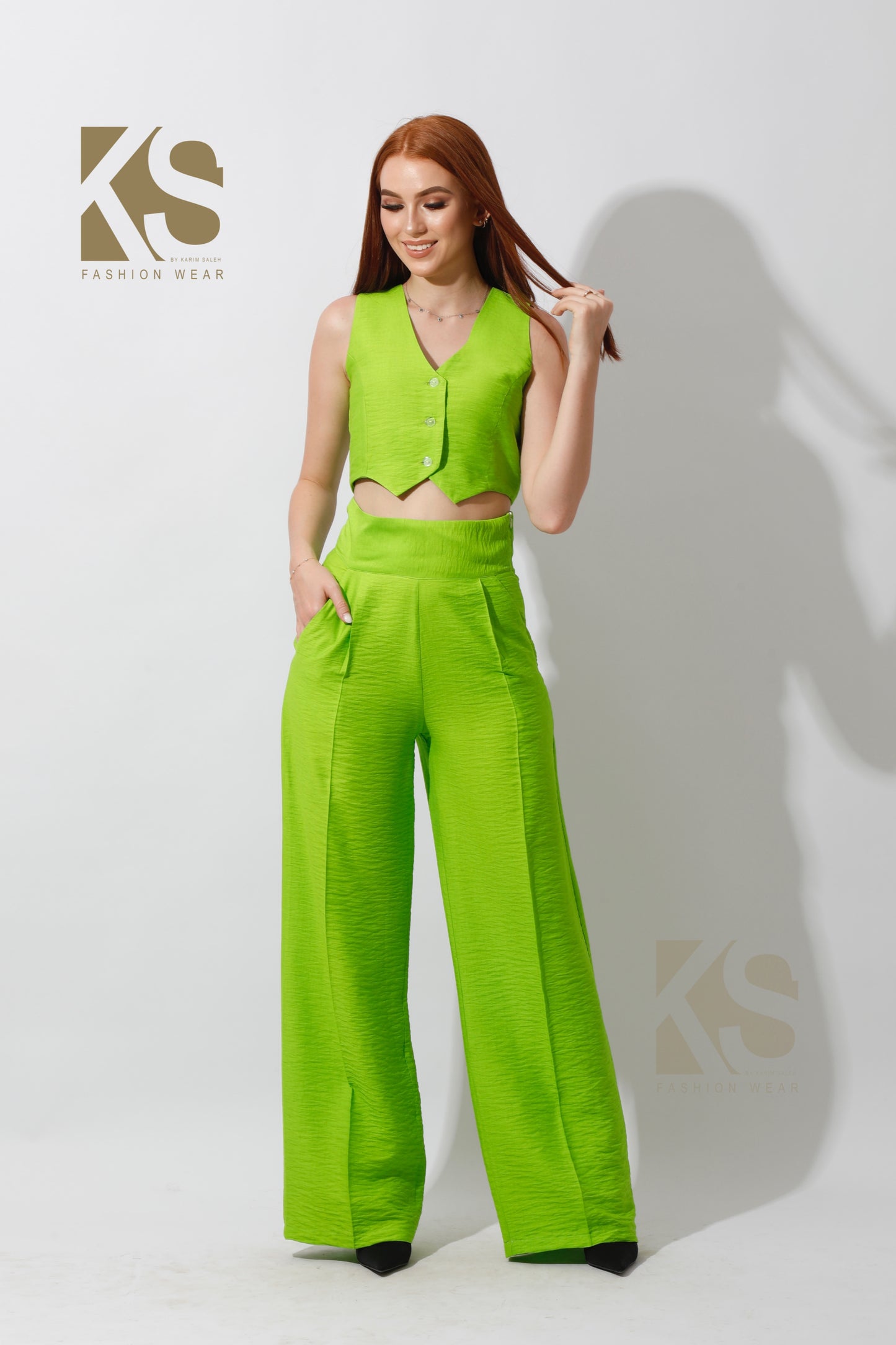 Co-Ord Vest Set - Lime Green