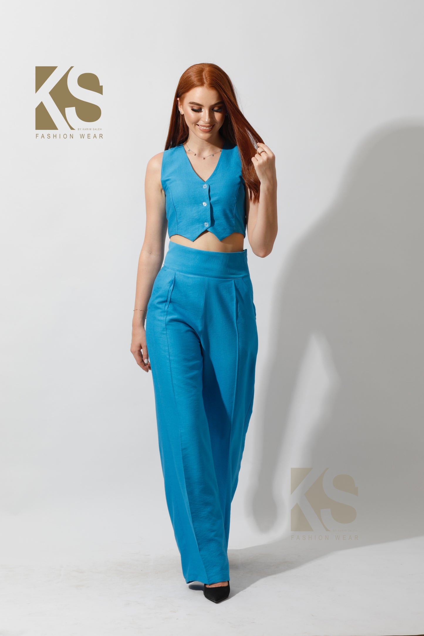 Co-Ord Vest Set - Aqua Blue