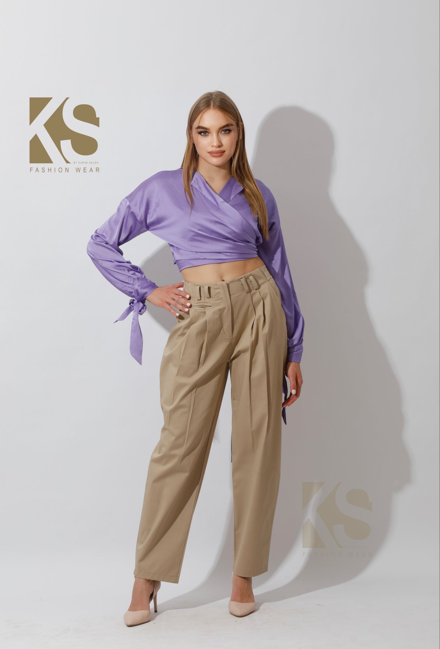 High Rise Paper-Bag Pants - Beige