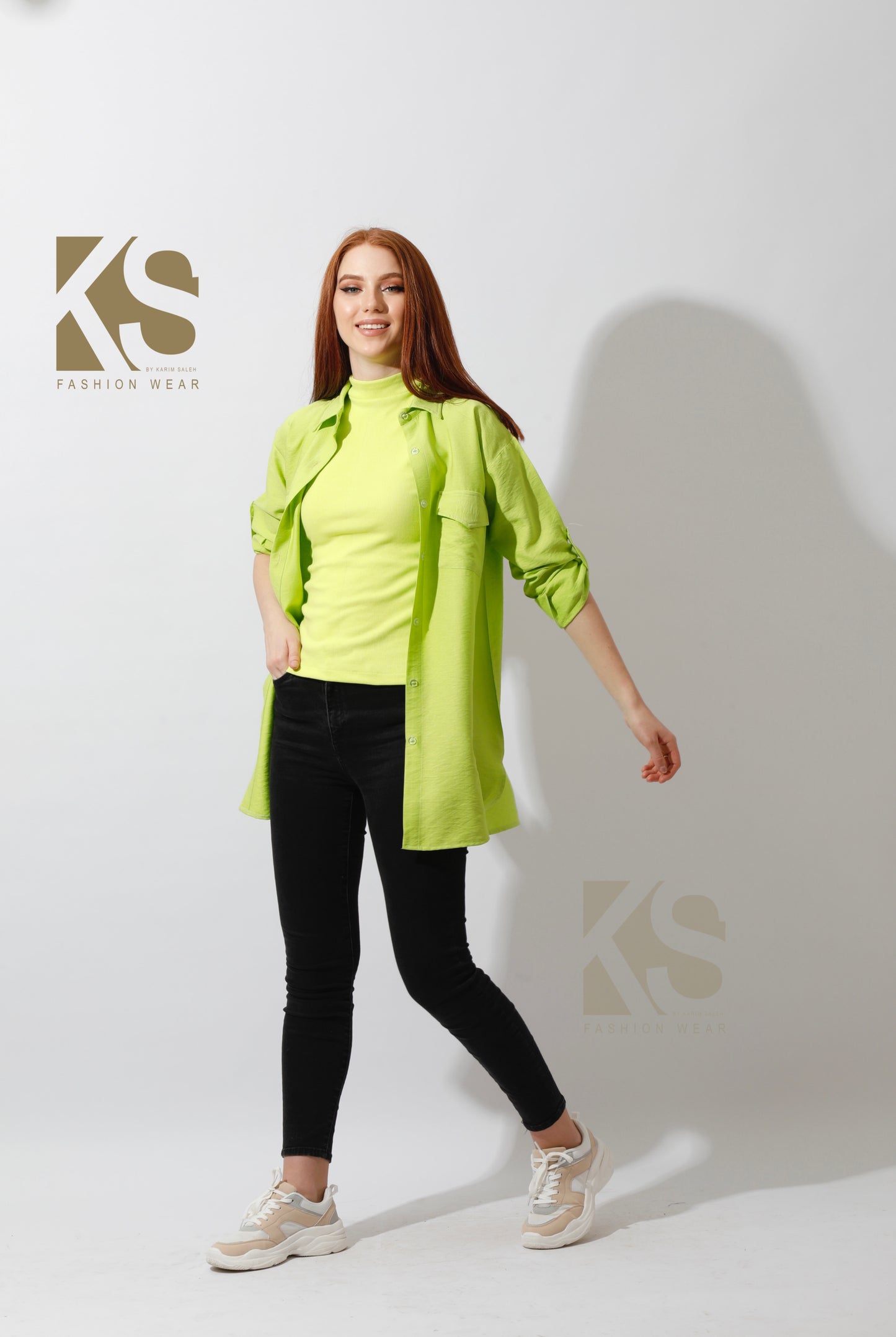 Shirt with Two Pockets - Lime Green