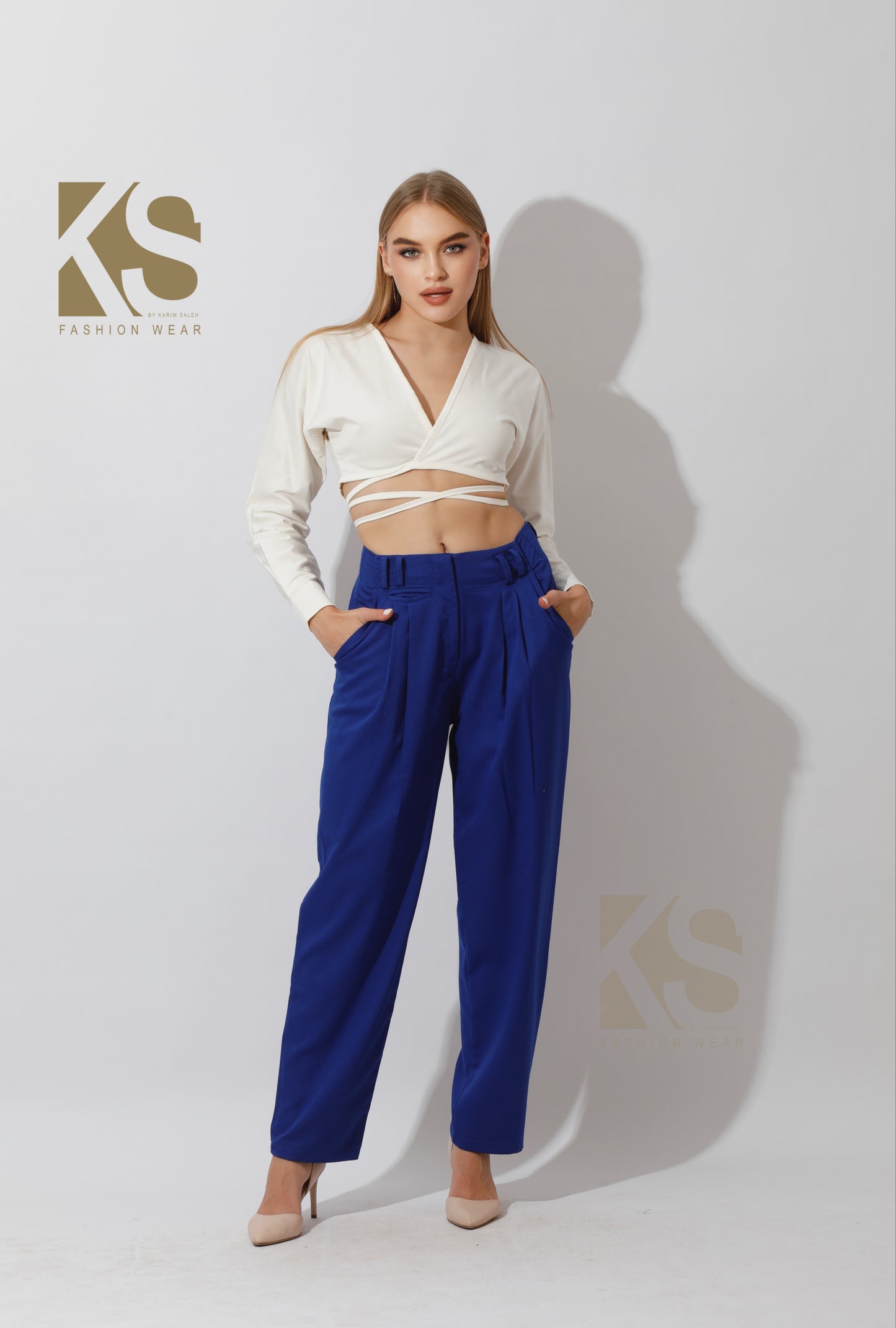 High Rise Paper-Bag Pants - Electric Blue