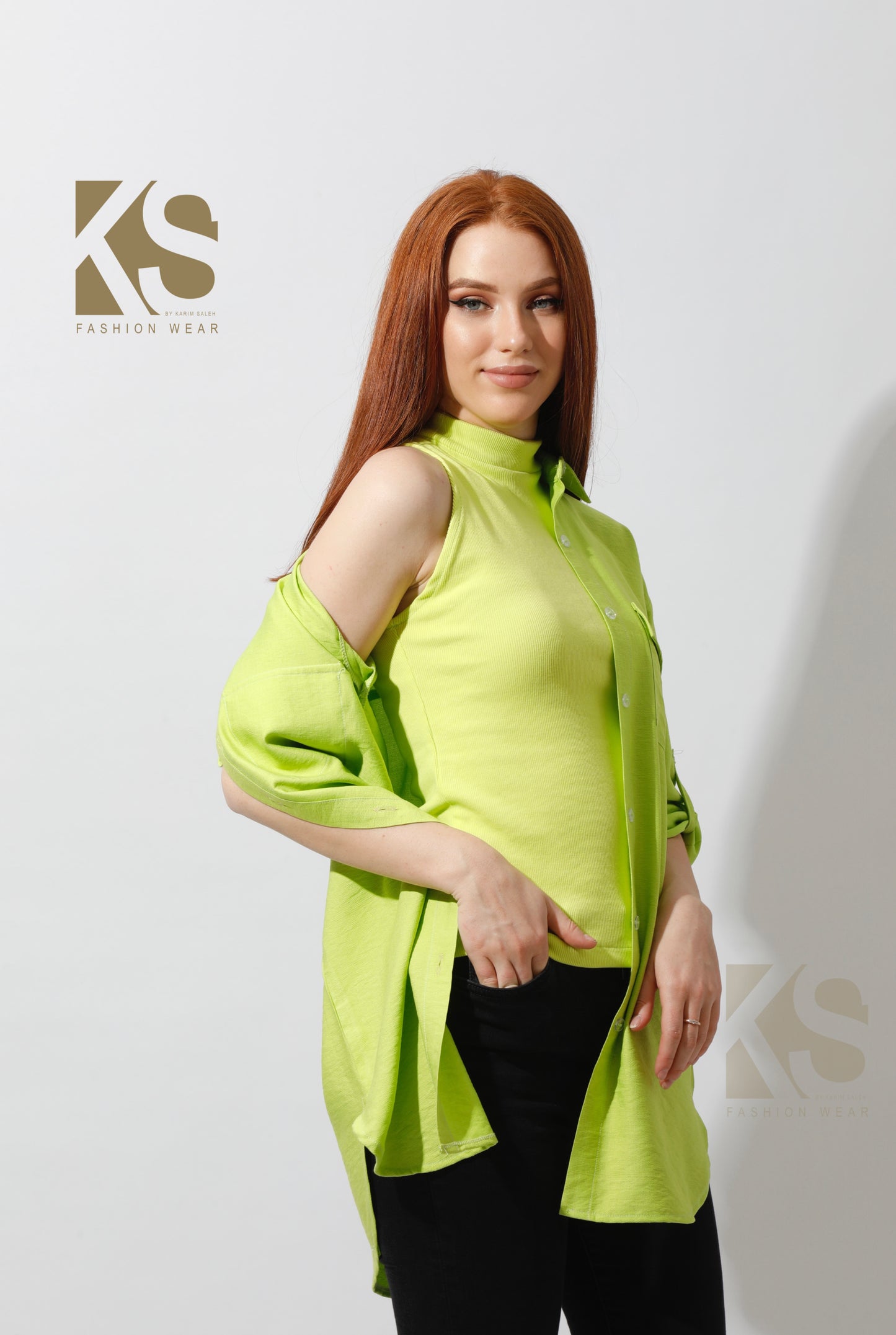 Slinky Half Neck Top - Lime Green