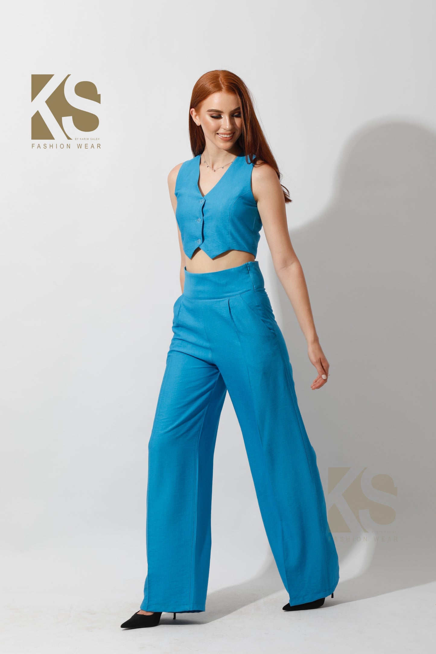 Co-Ord Vest Set - Aqua Blue