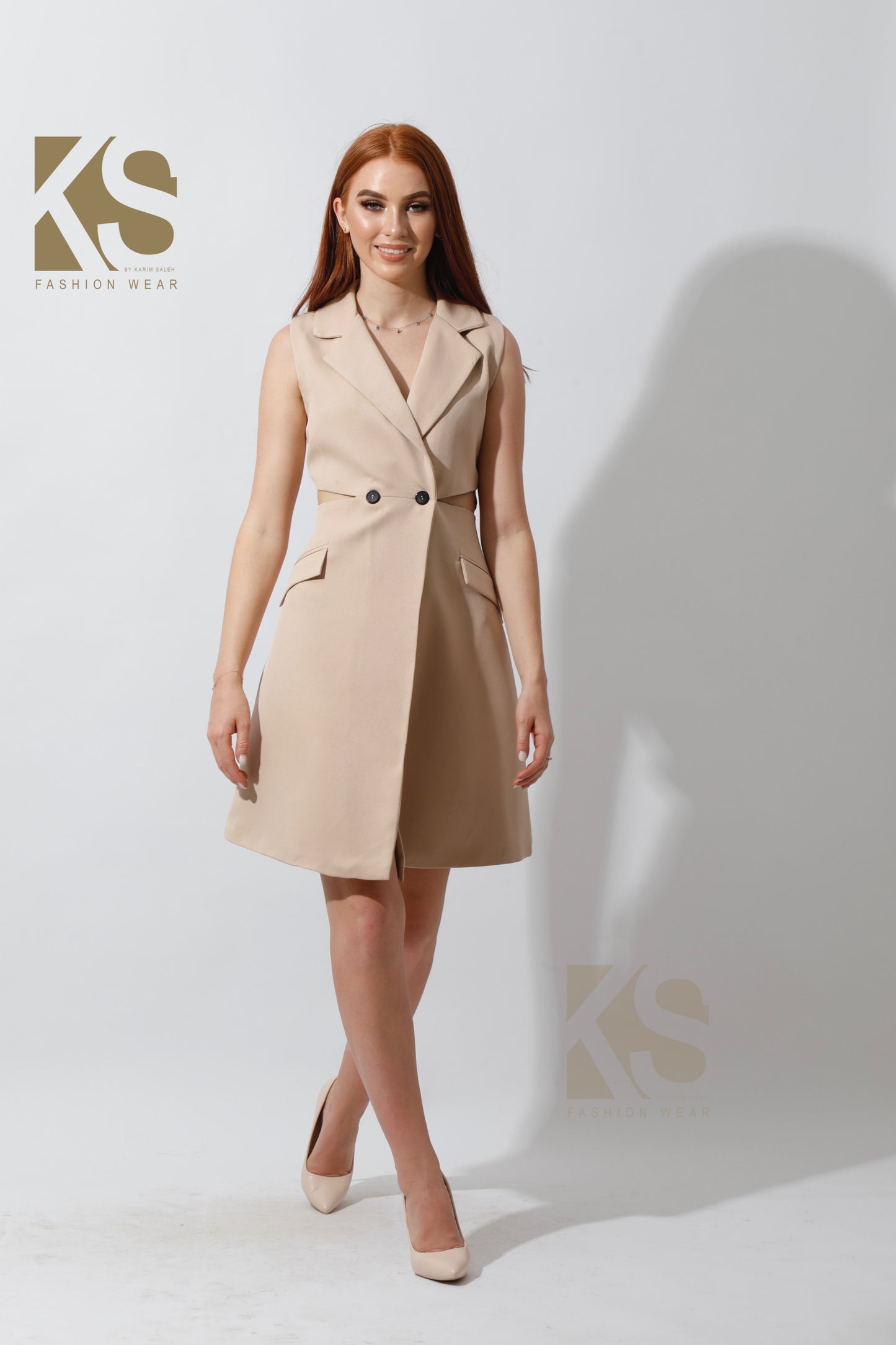 Double Breasted Dress Blazer - Beige