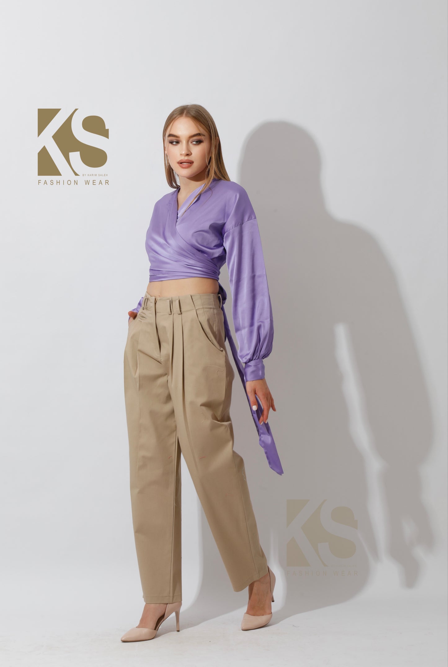 High Rise Paper-Bag Pants - Beige