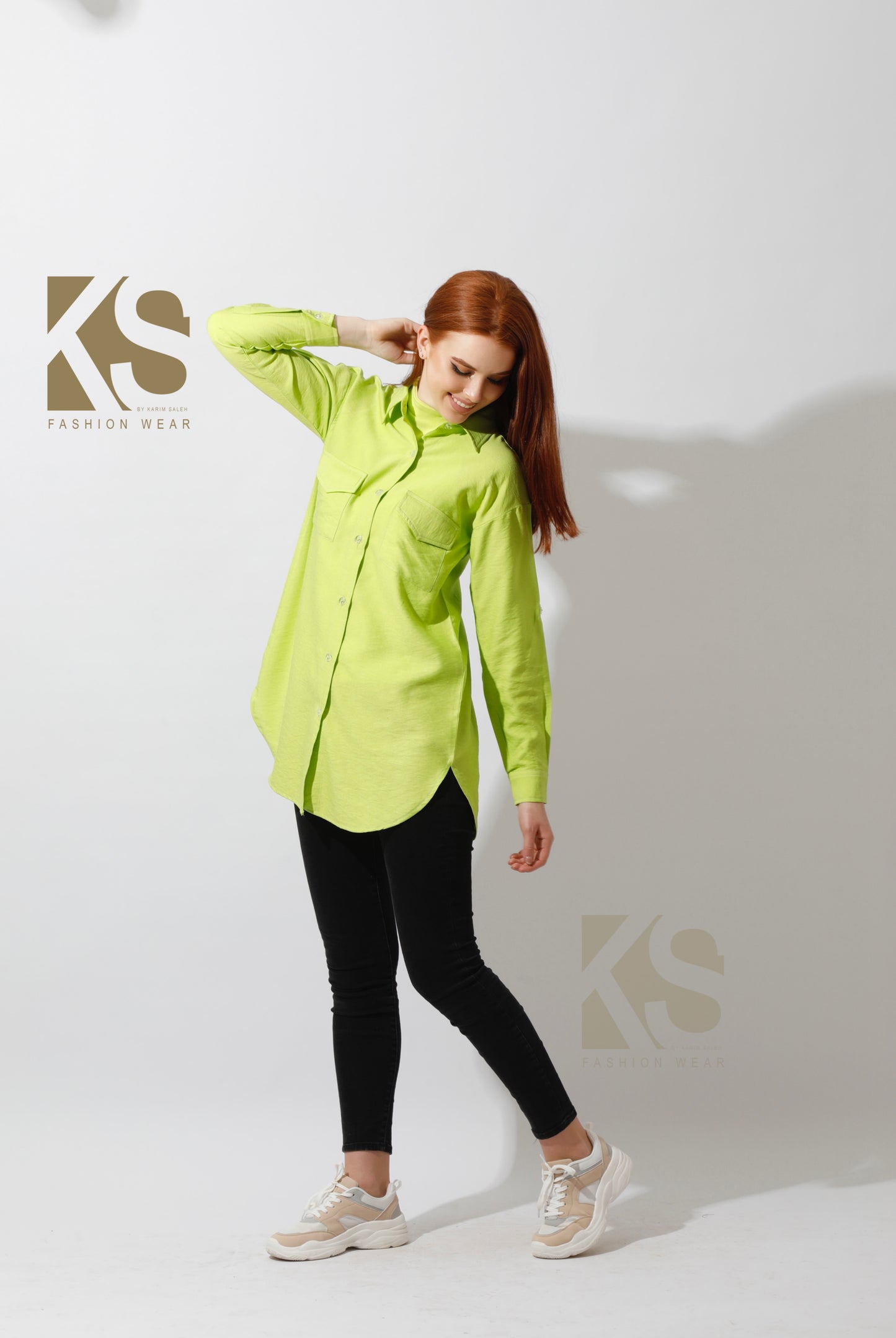 Shirt with Two Pockets - Lime Green