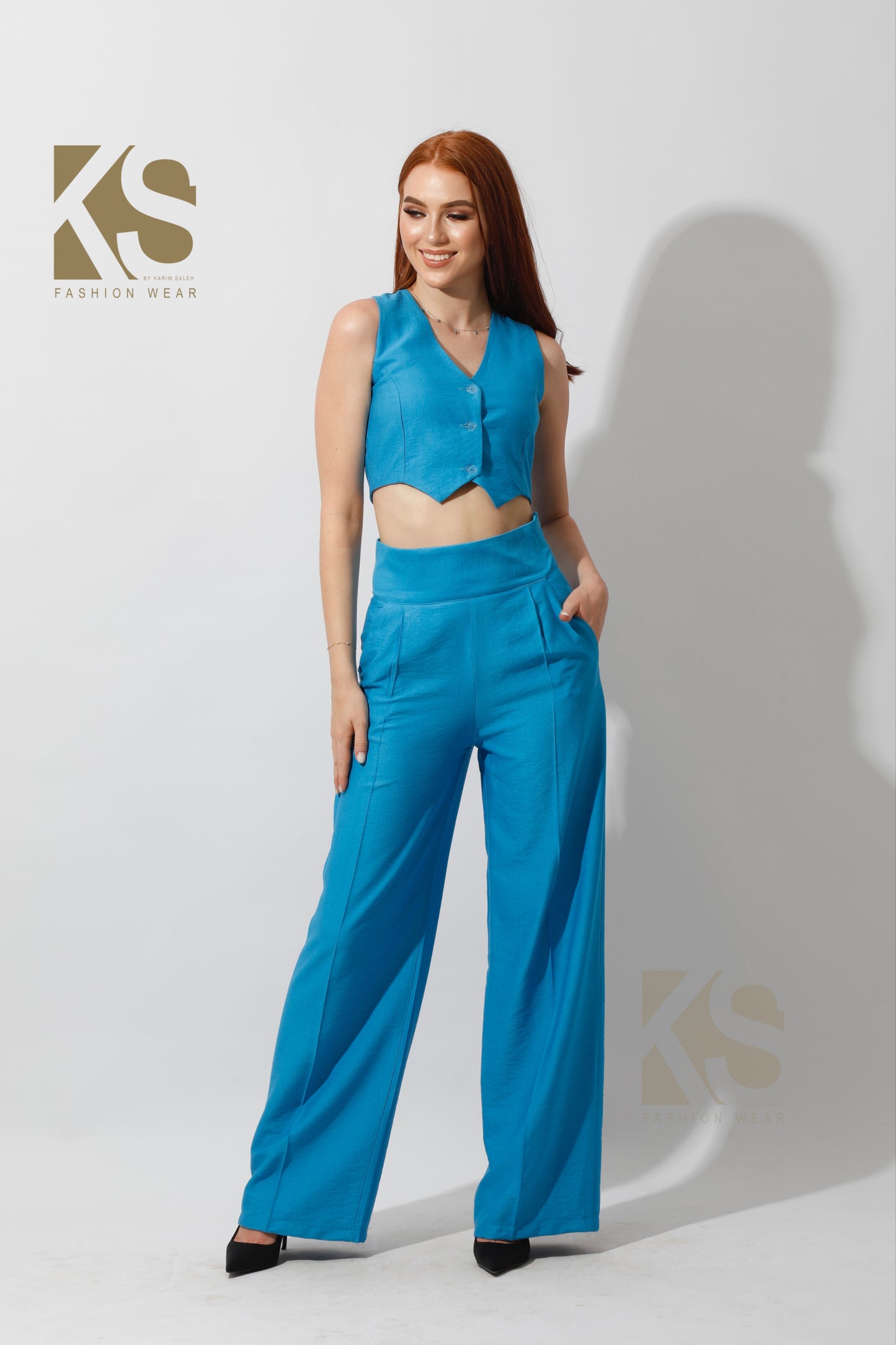 Co-Ord Vest Set - Aqua Blue