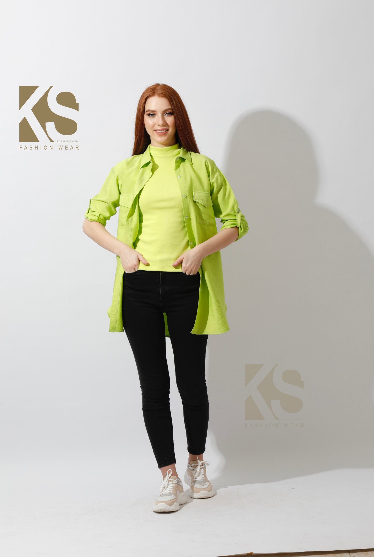 Shirt with Two Pockets - Lime Green