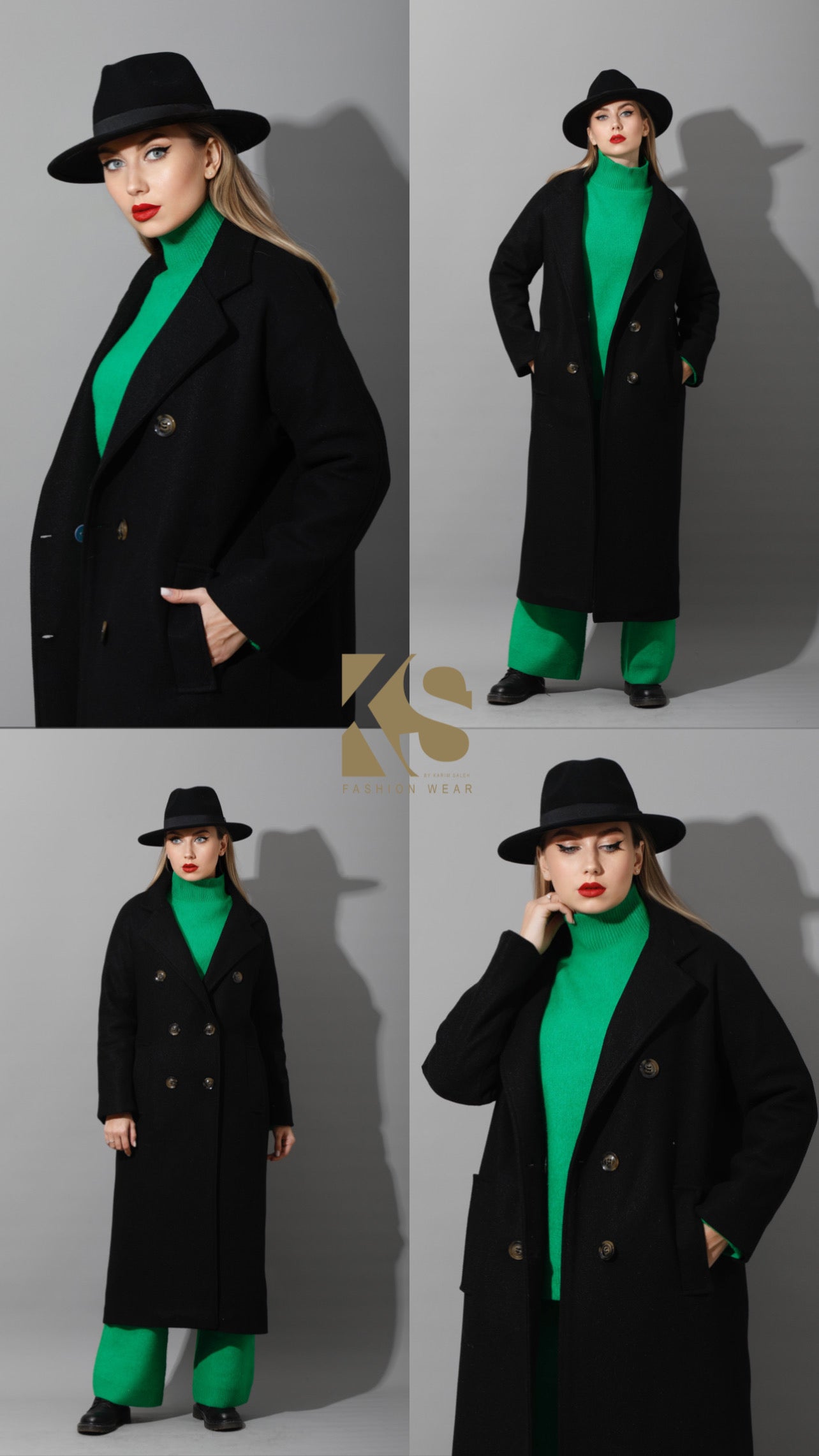 Long Double Breasted Coat - Black