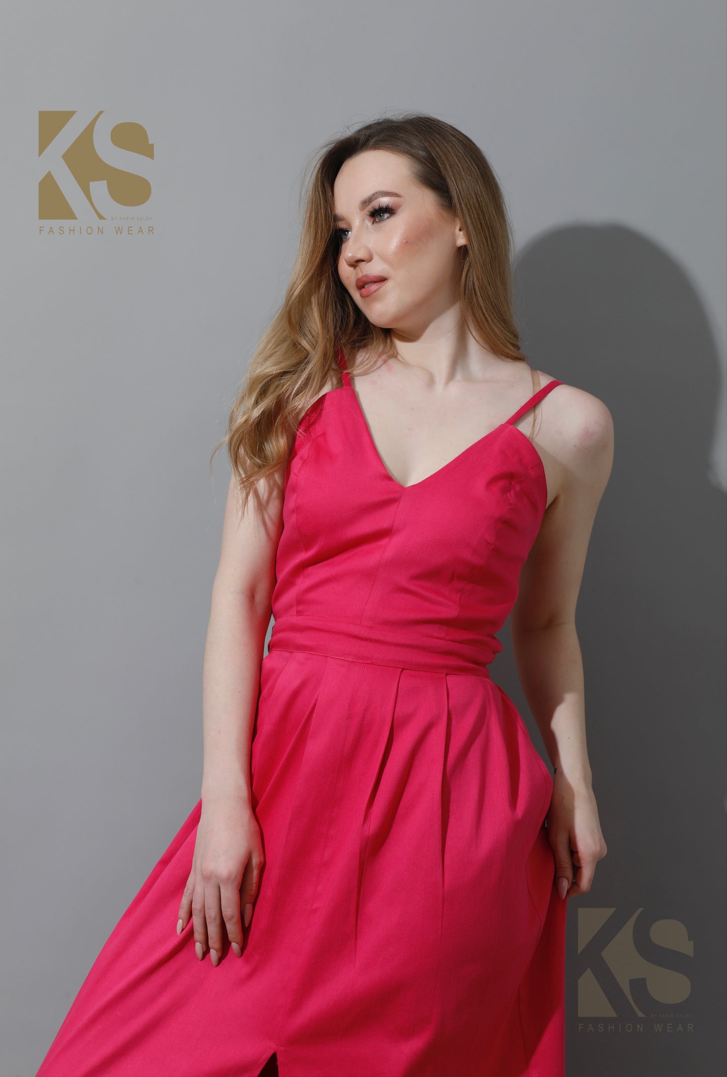 Front Long Slit Dress - Barbie Pink