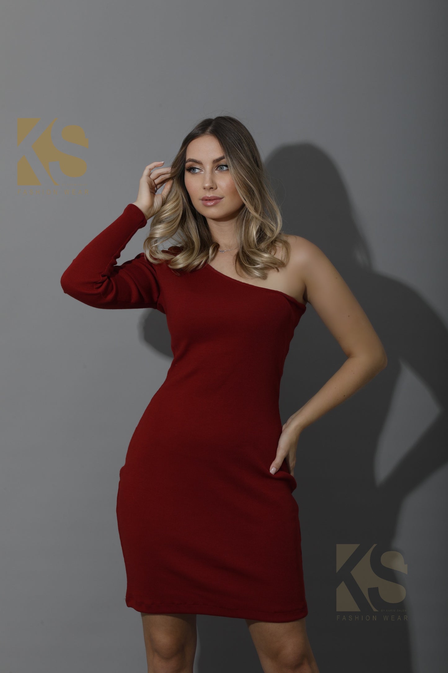 Slinky One Shoulder Bodycon Dress - Maroon