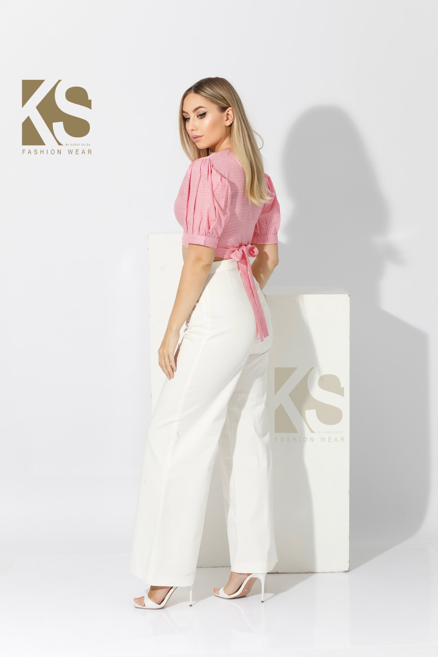 Wrapped Cropped Top - Checks Pink