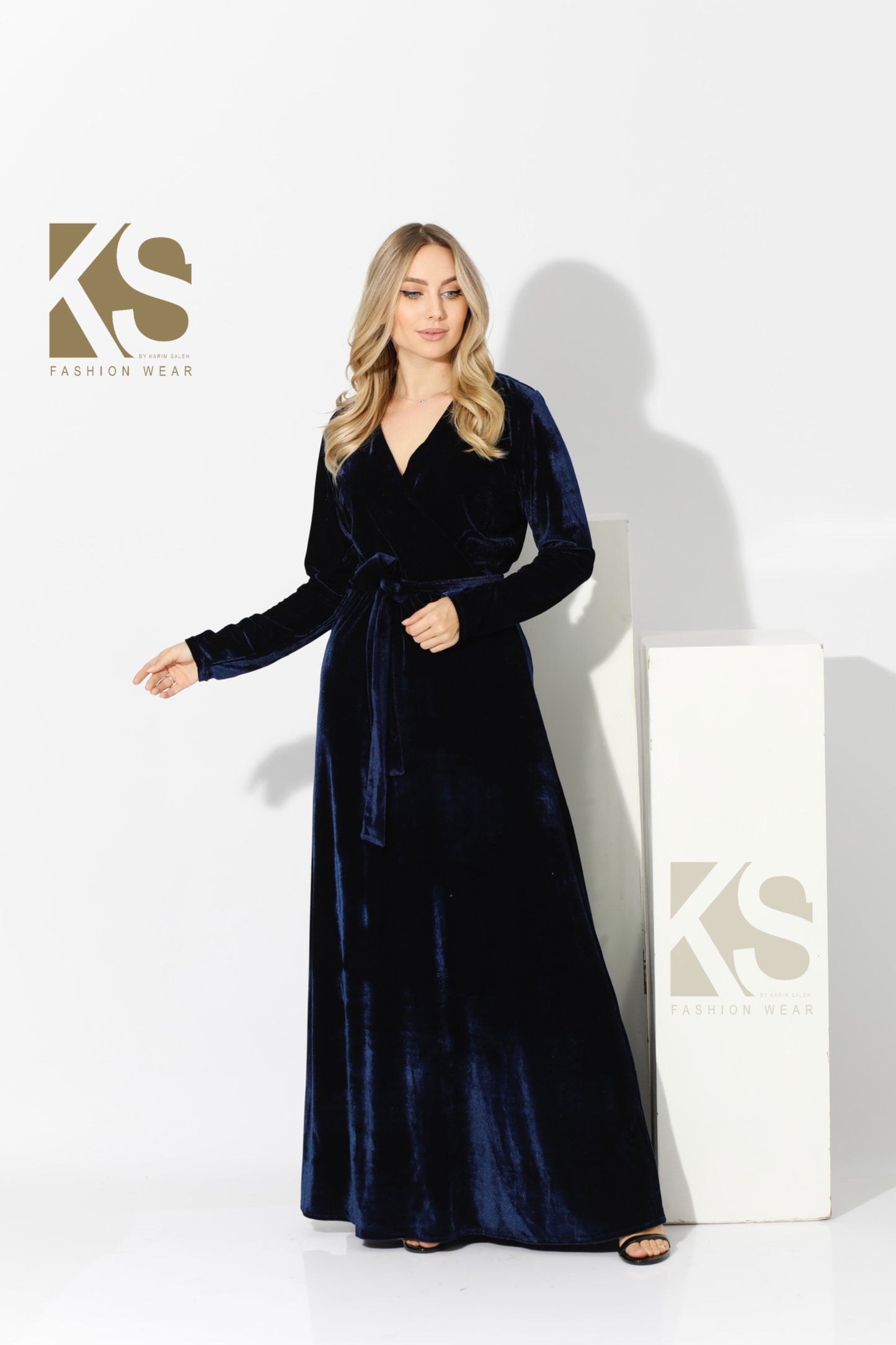 Velvet Wrap Maxi Dress - Navy