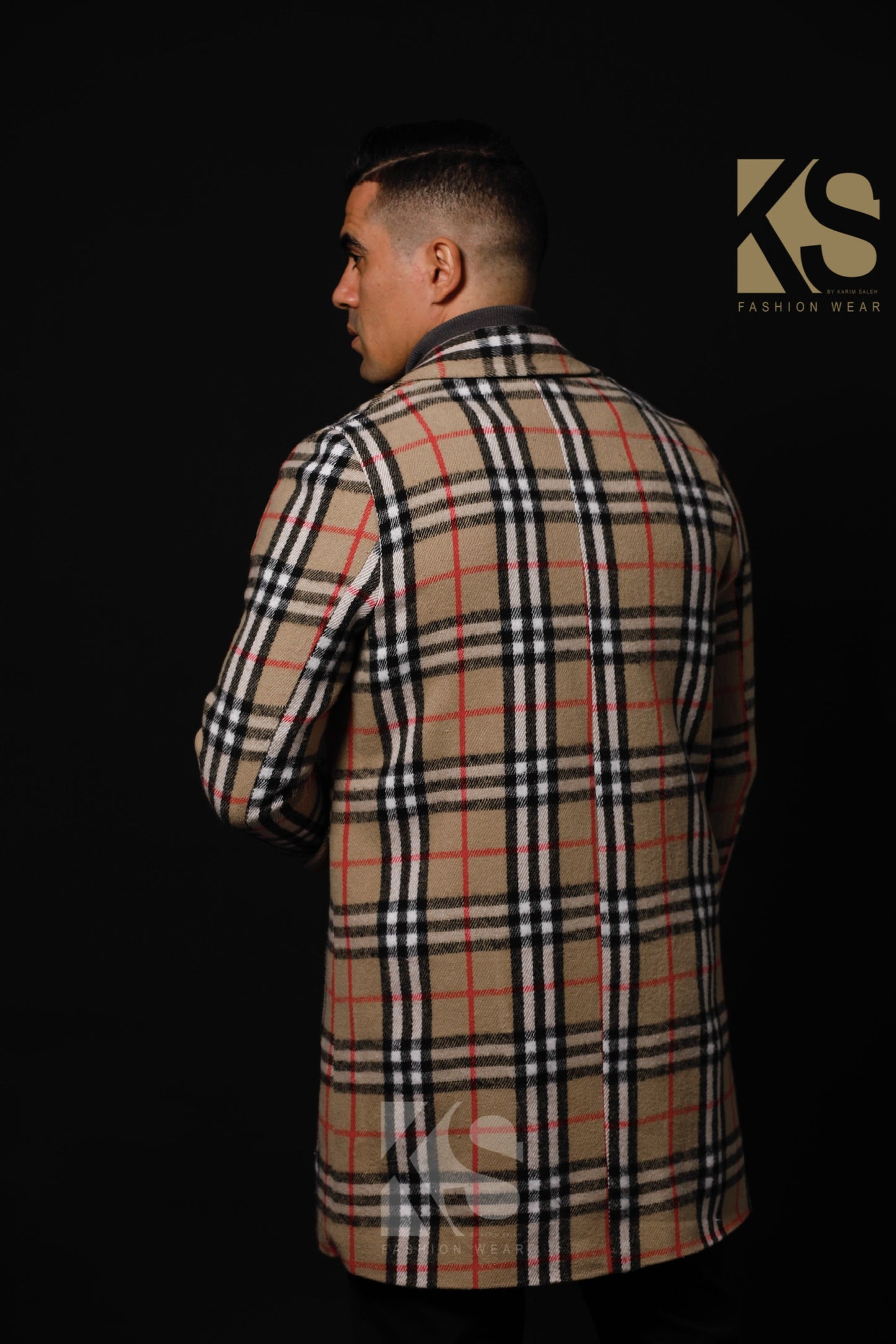 Men Short Checks Coat - Beige