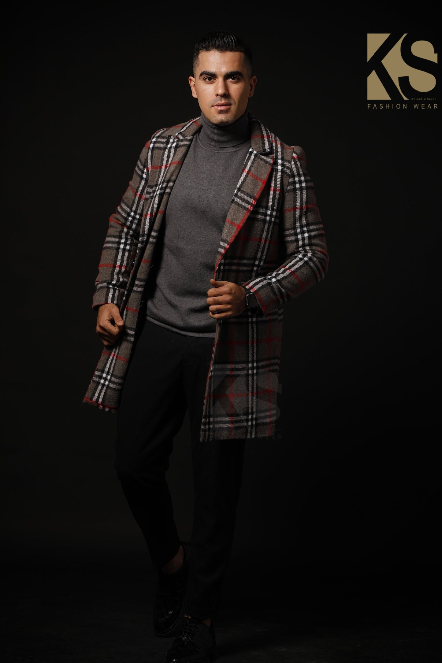 Men Short Checks Coat - Gray
