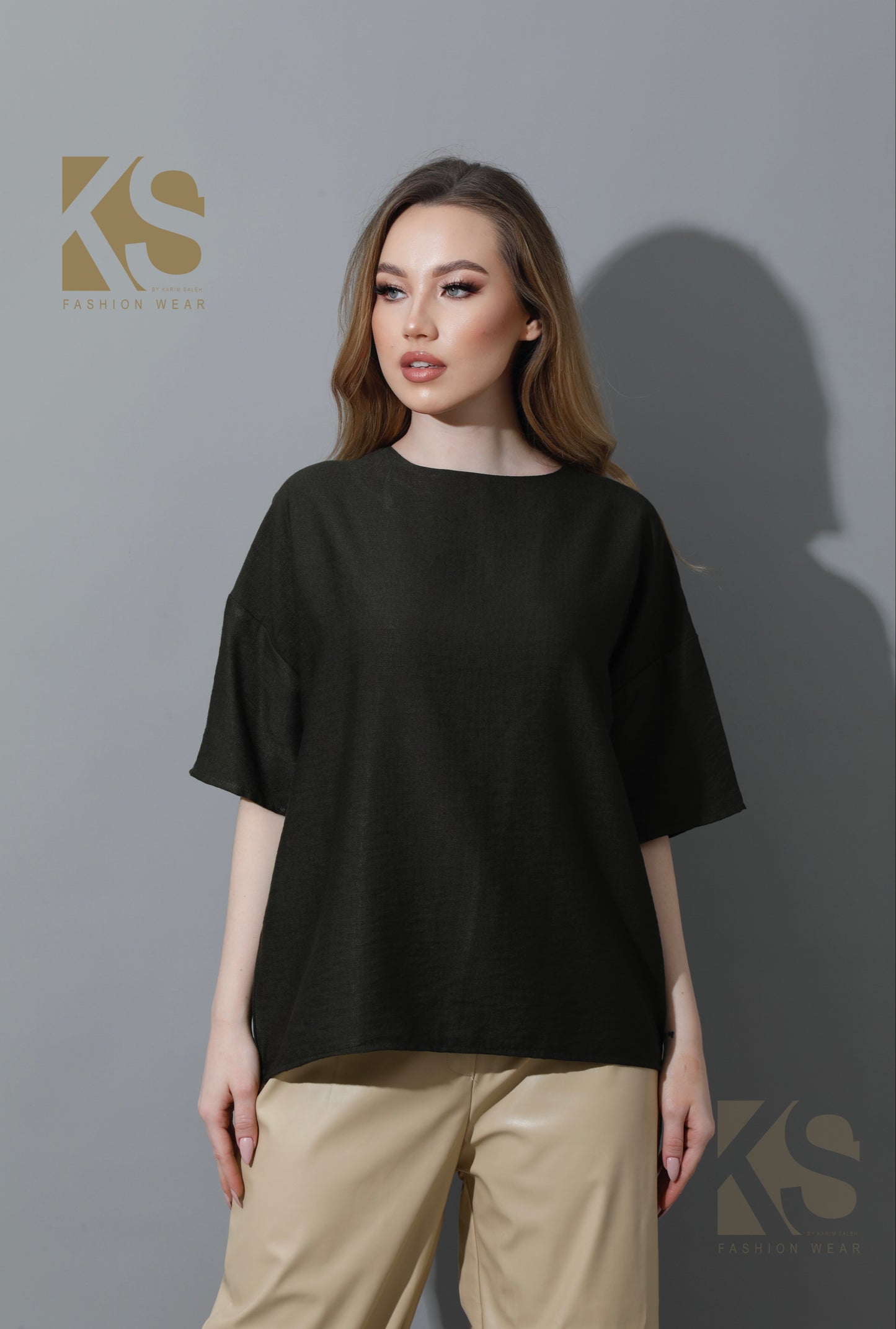 Blouse With Half Sleeves - Olive