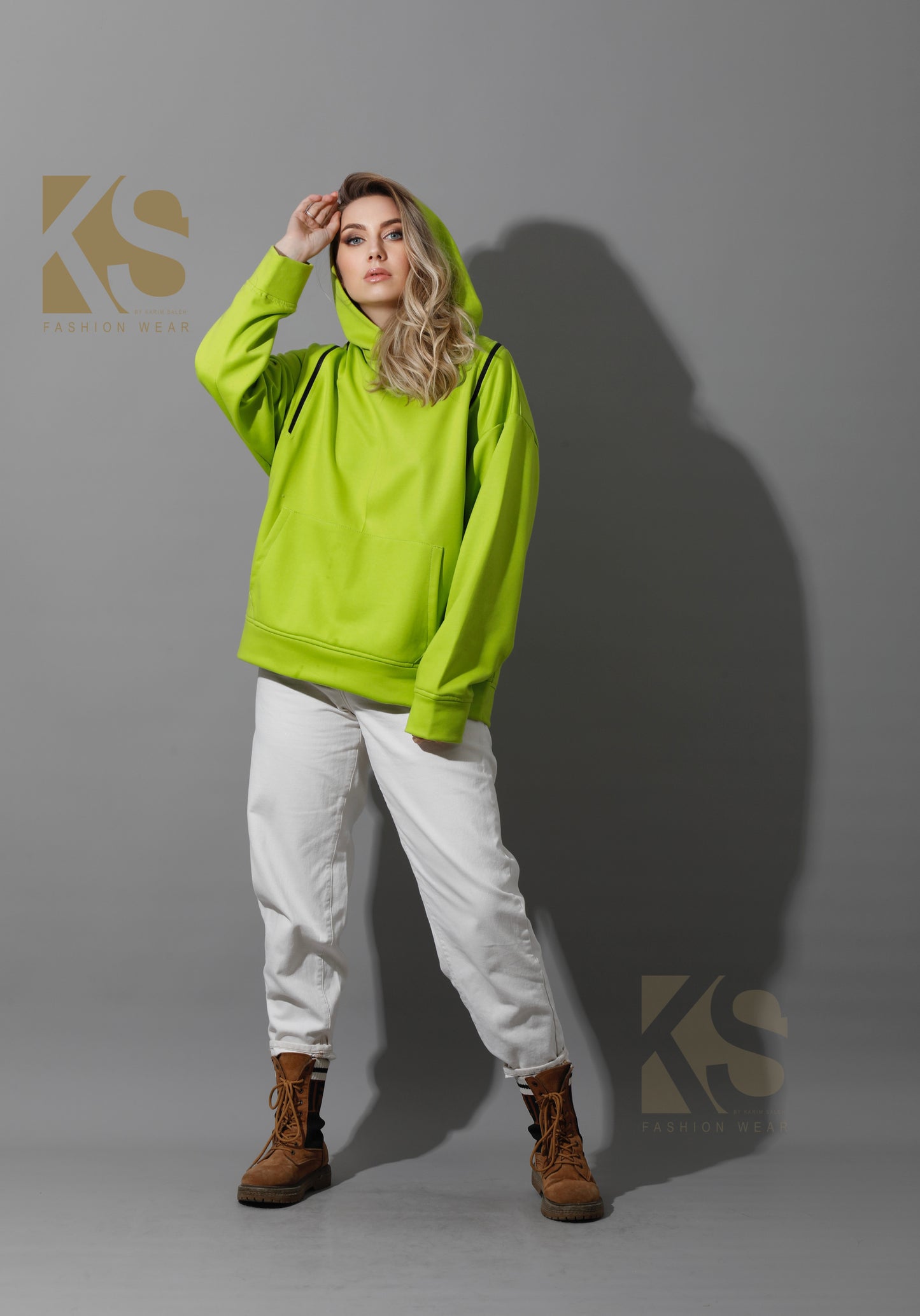Zipped Oversized Hoodie - Lime Green