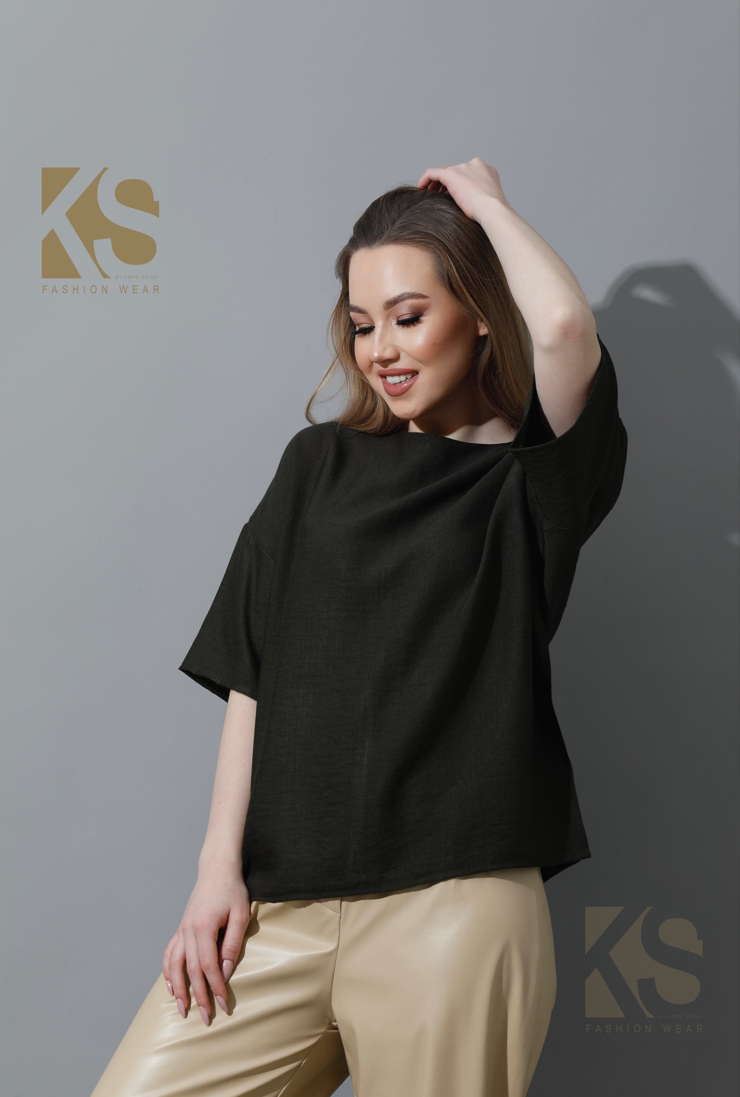 Blouse With Half Sleeves - Olive