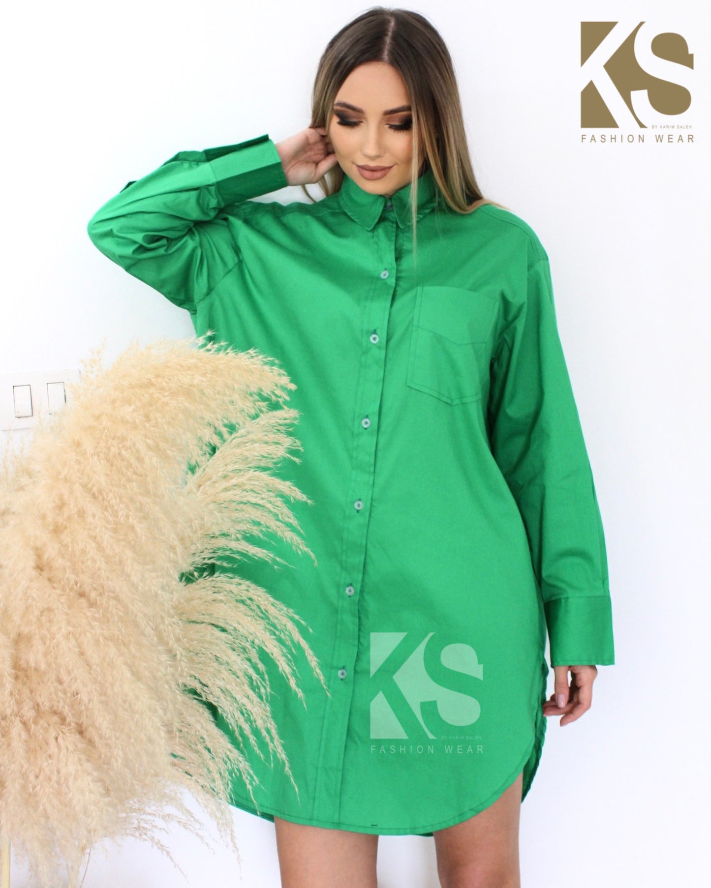 Oversized Shirt Dress - Green