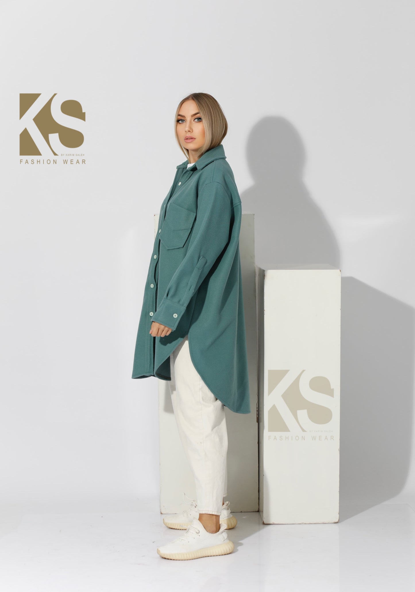 Woolen Oversized Shirt - Mint Blue