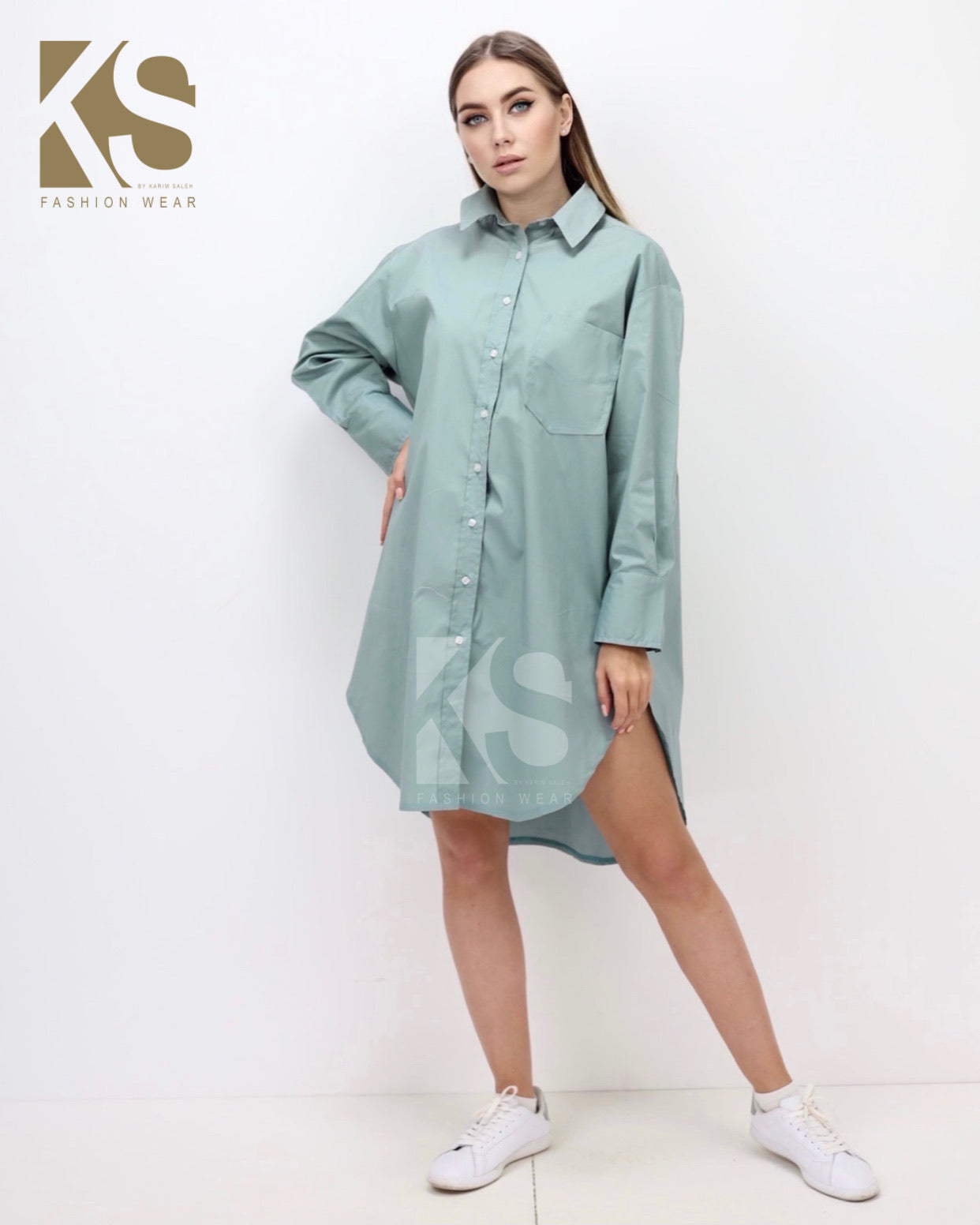 Oversized Shirt Dress - Mint Green