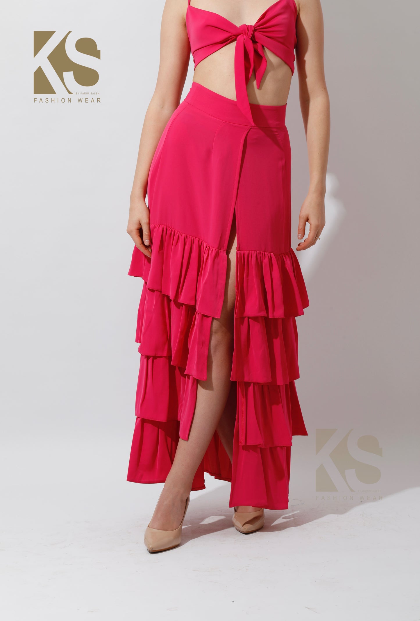 Co-Ord Ruffled Skirt and Tied Top - Barbie Pink