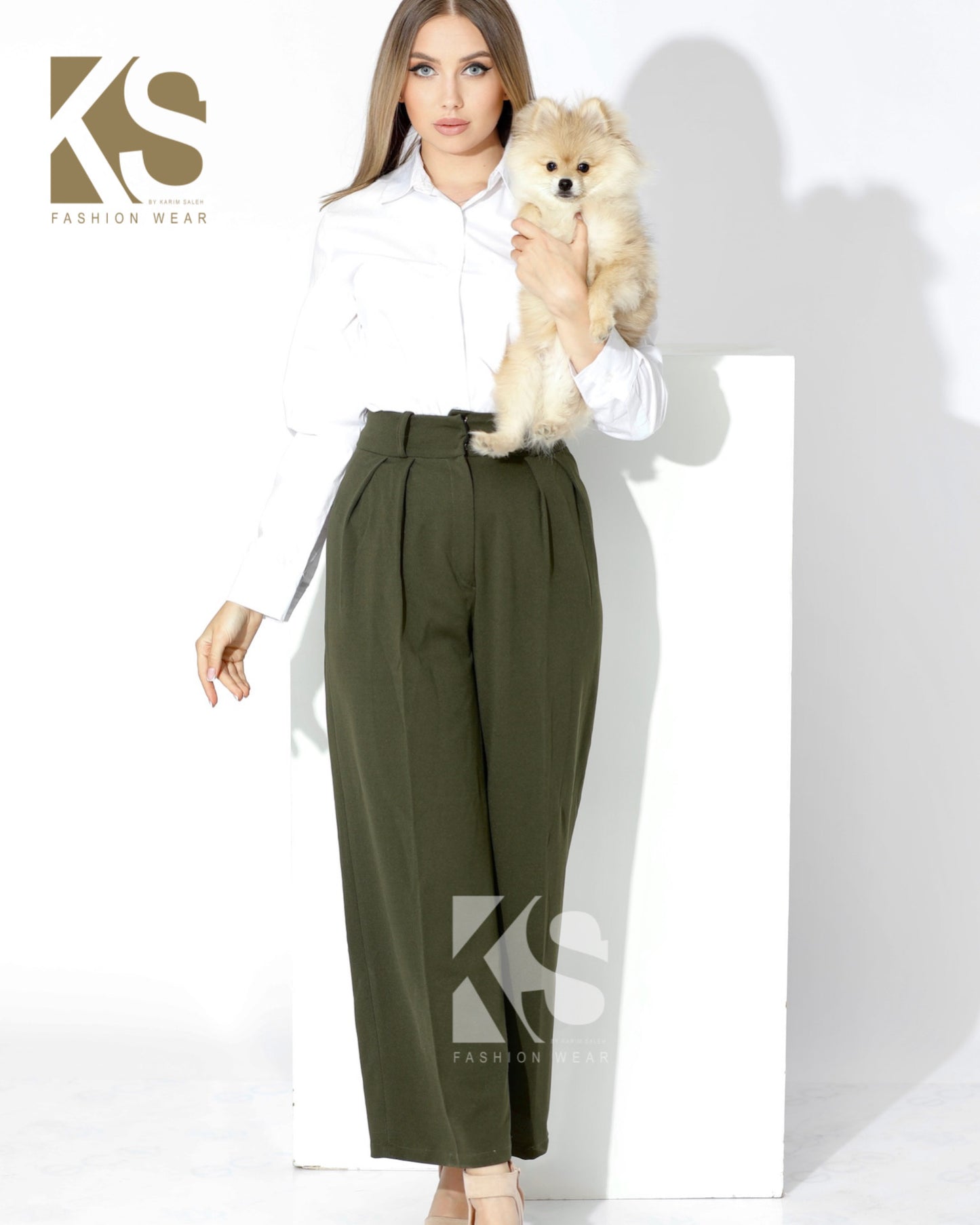 High Waist Trousers - Olive