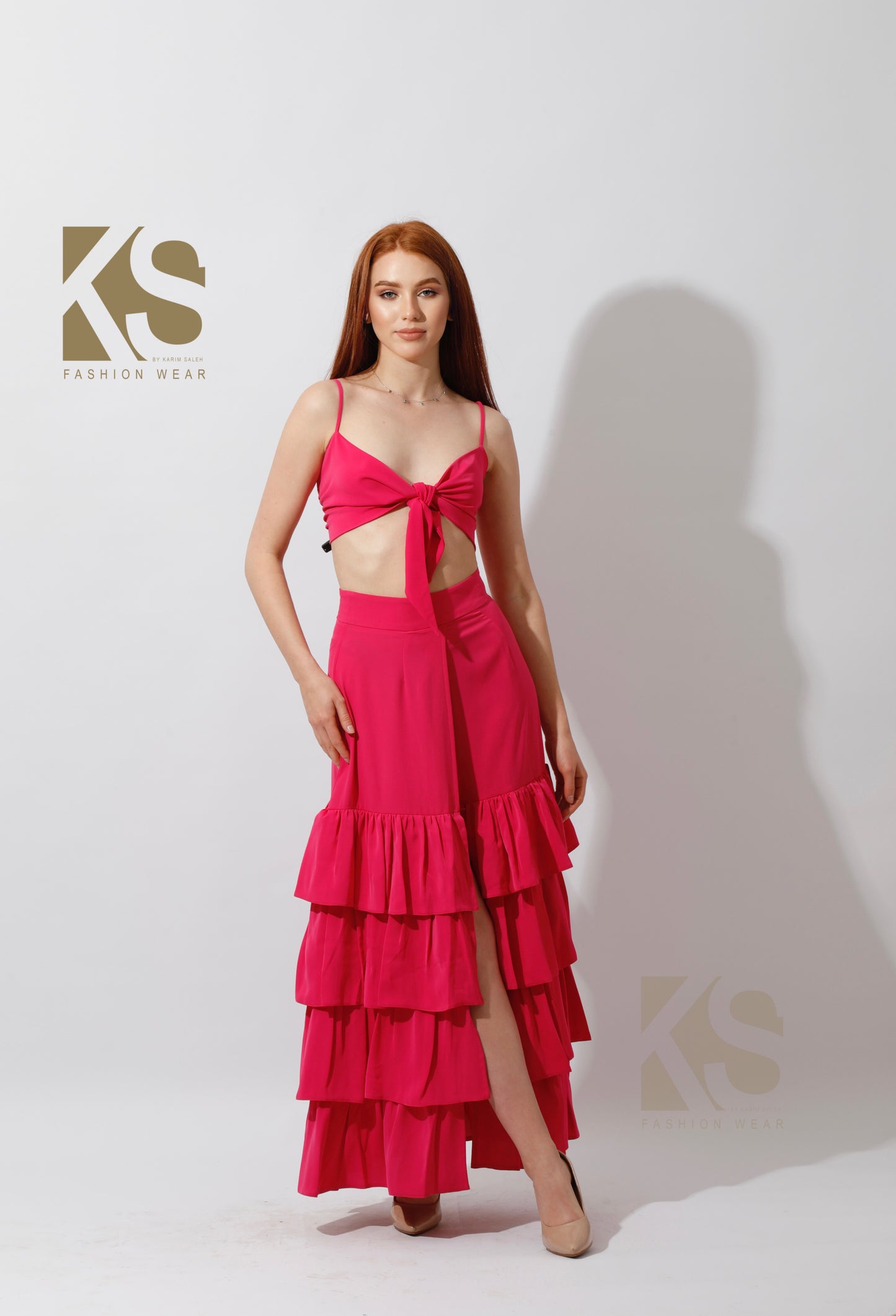 Co-Ord Ruffled Skirt and Tied Top - Barbie Pink