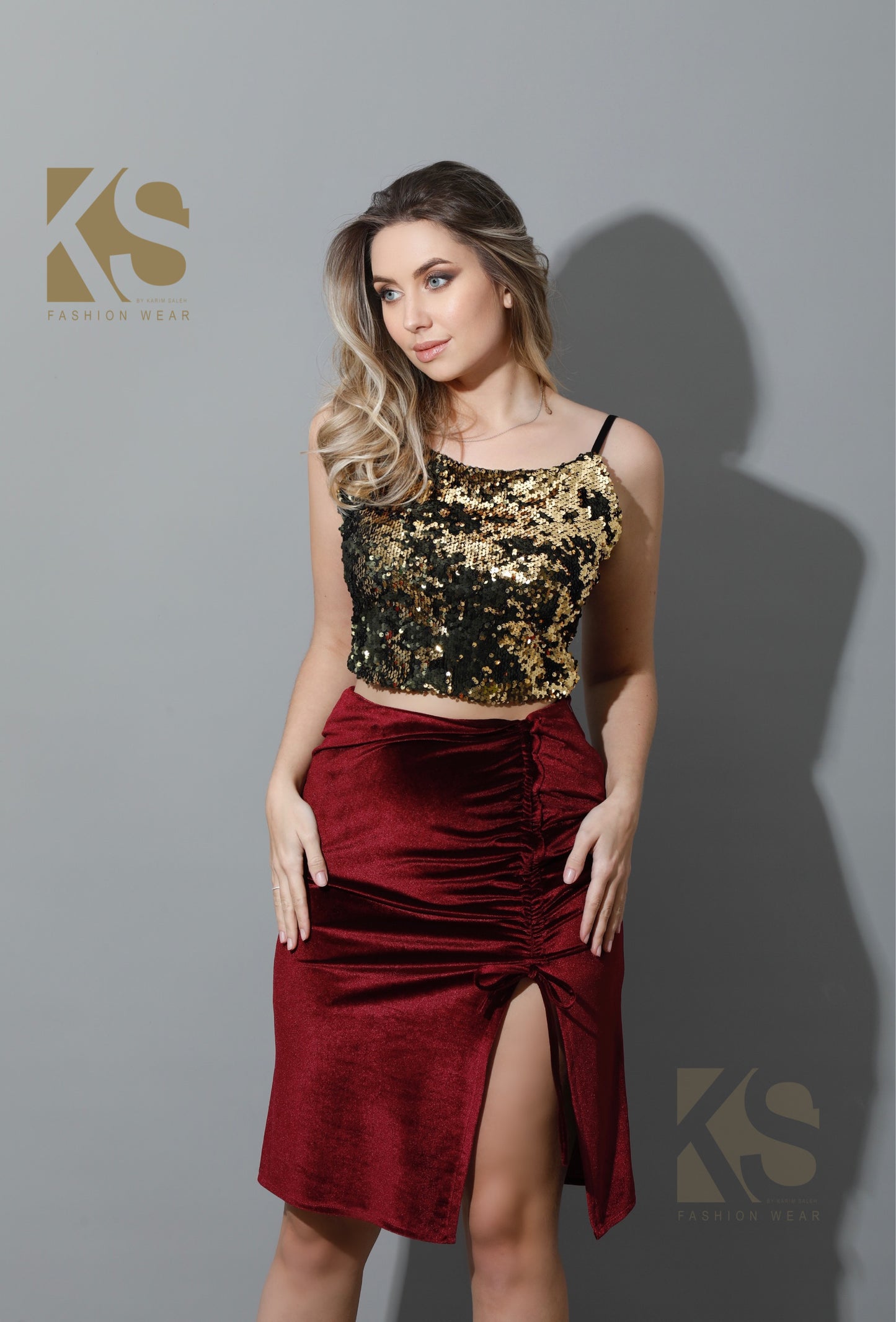 Front Slit Skirt - Maroon