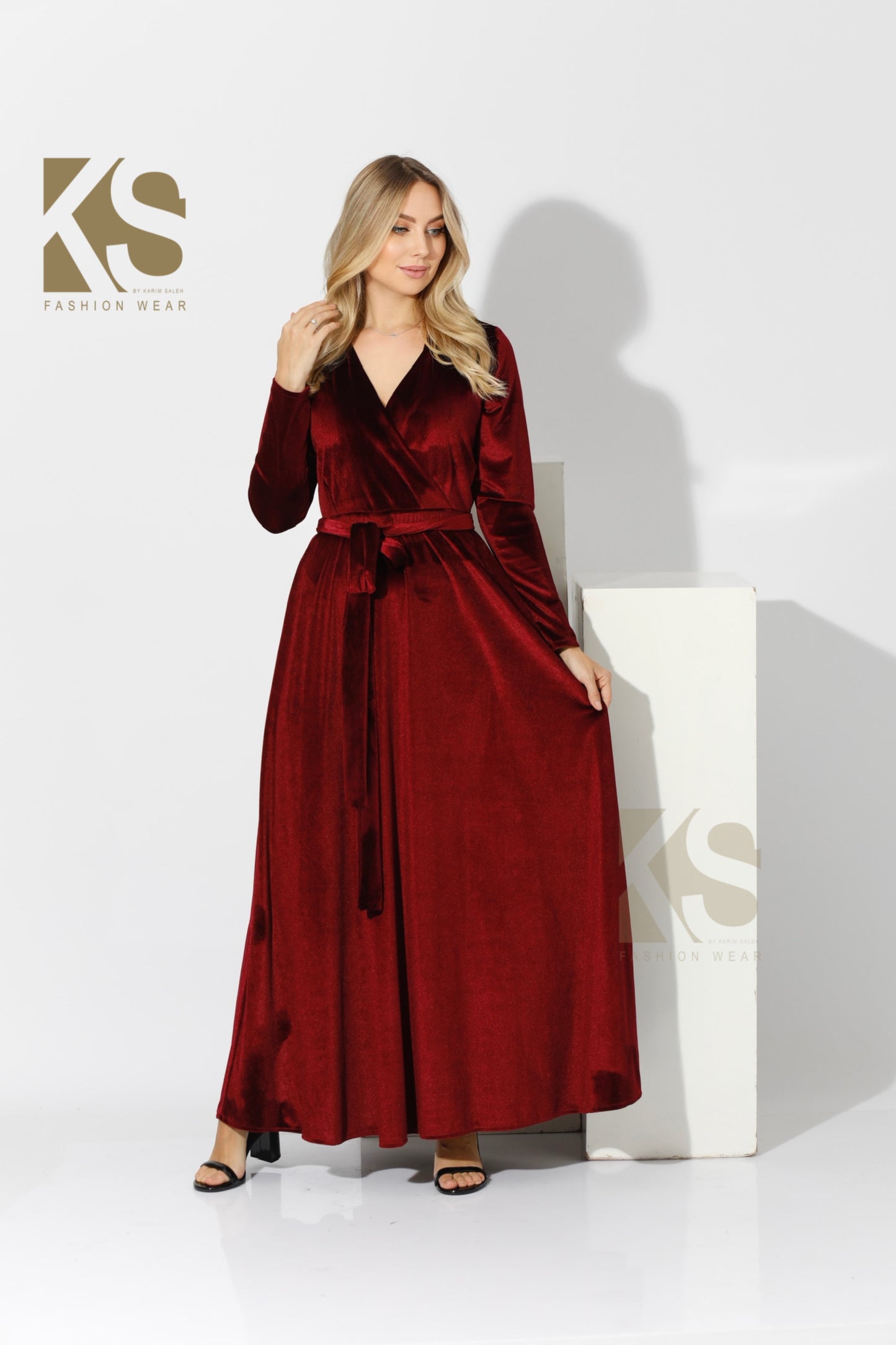 Velvet Wrap Maxi Dress - Maroon