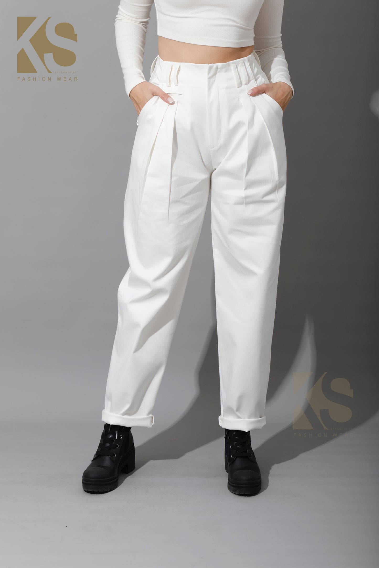 High Rise Paper-Bag Pants - OffWhite