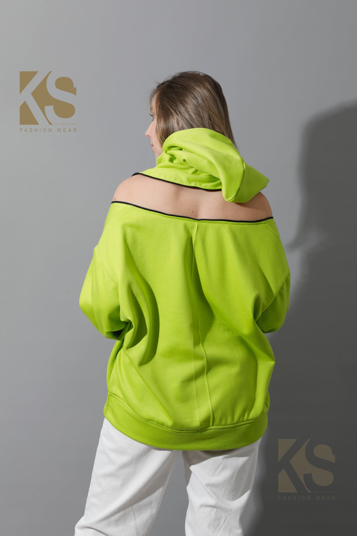 Zipped Oversized Hoodie - Lime Green