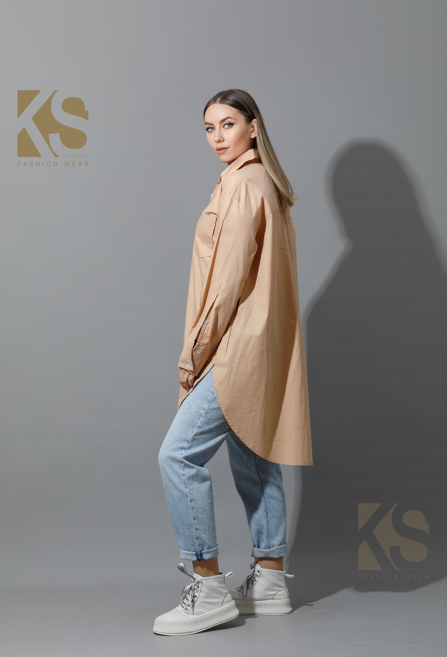 Oversized Shirt Dress - Beige
