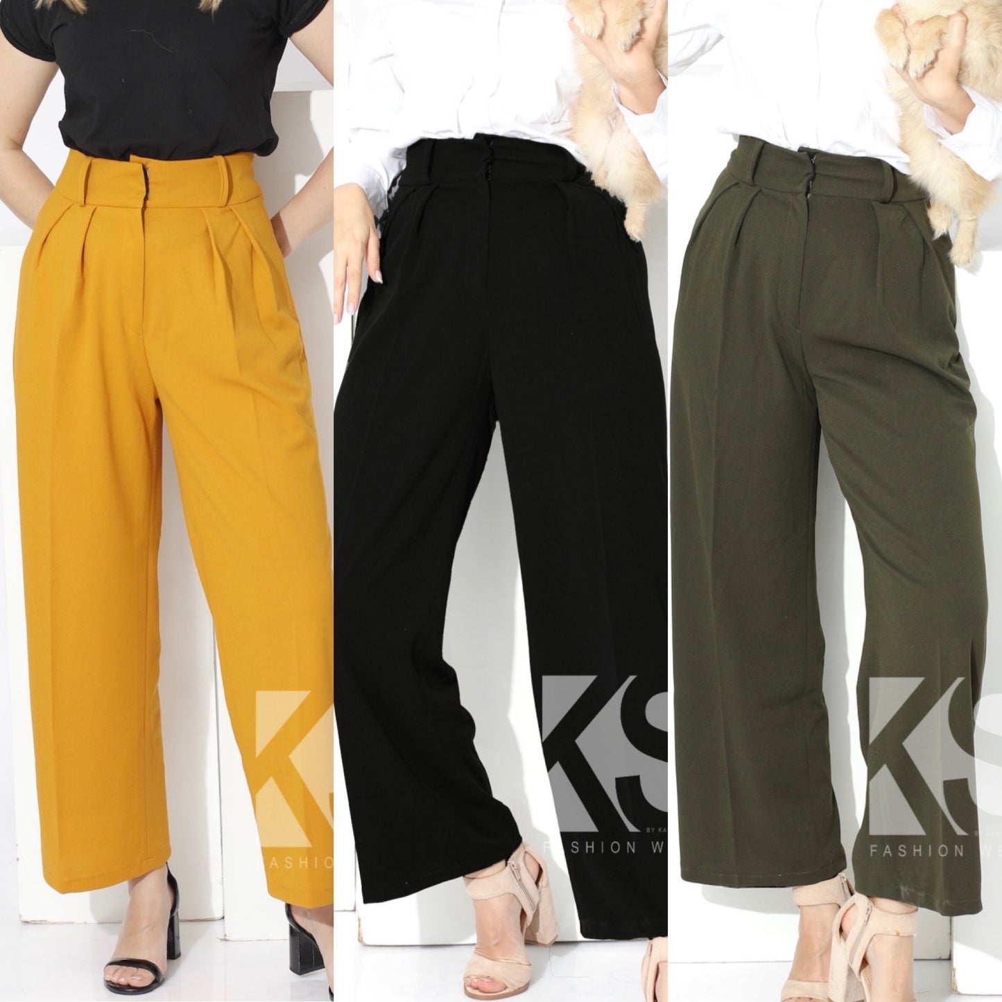 High Waist Trousers - Olive